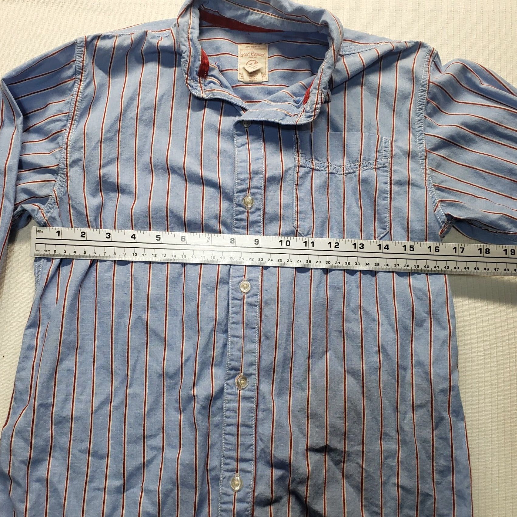 Camel Red Camel Shirt Mens M Blue Striped Long Sleeve Button-Up 100% Cotton Adult Regular All Seasons Spring Fall Summer Winter Button-Up Size US M / EU 48-50 / 2 - 4 Thumbnail