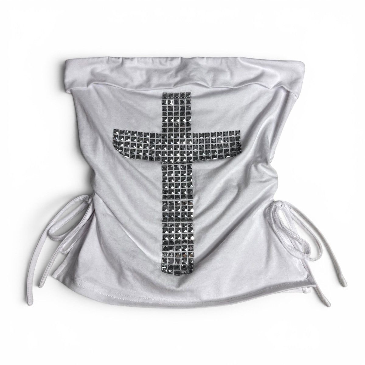 Other Y2K White & Silver Studded Cross Strapless Fold Over Top Size S / US 4 / IT 40 - 8 Thumbnail
