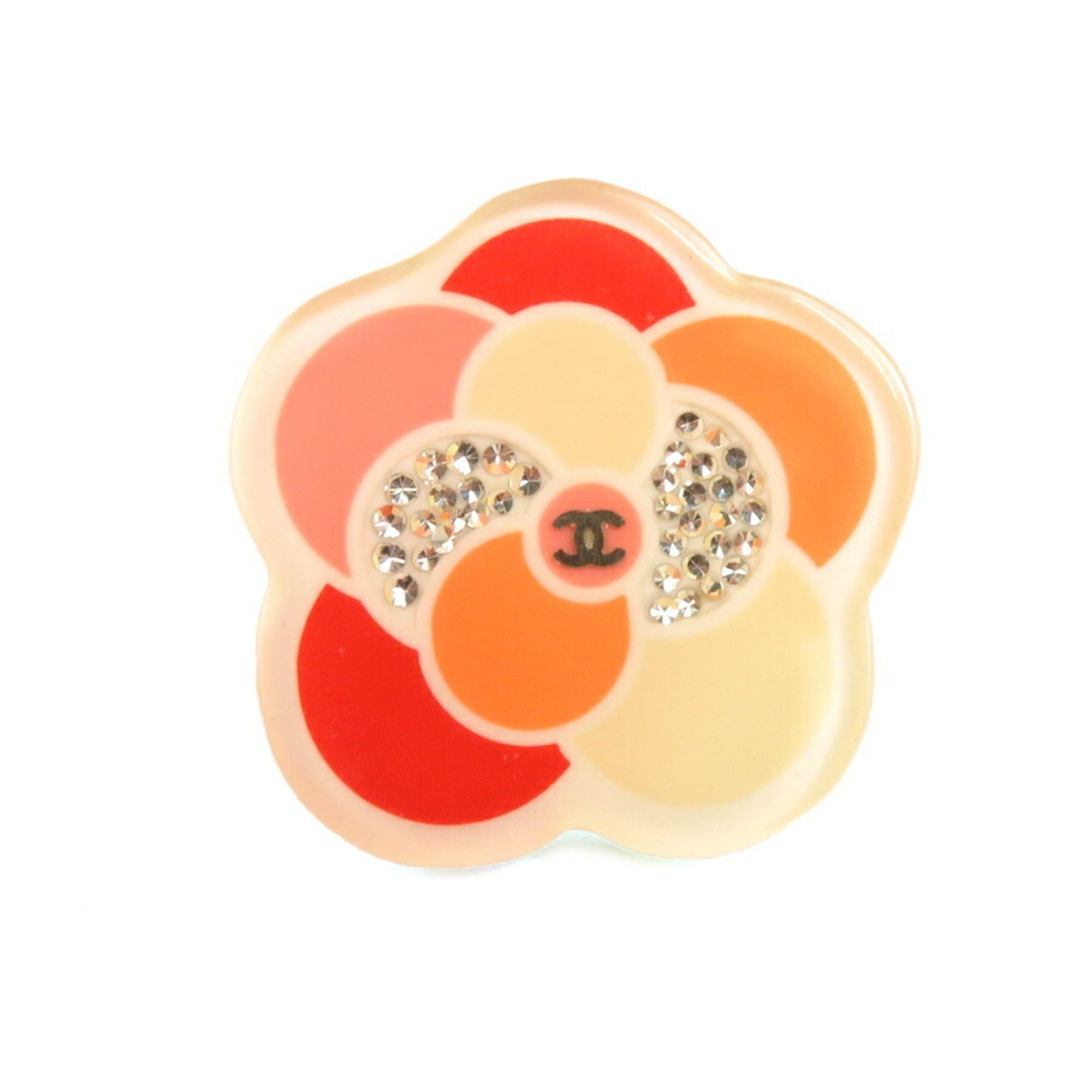 image of Chanel Brooch Pin Badge Camellia Plastic White X Orange Ladies, Women's