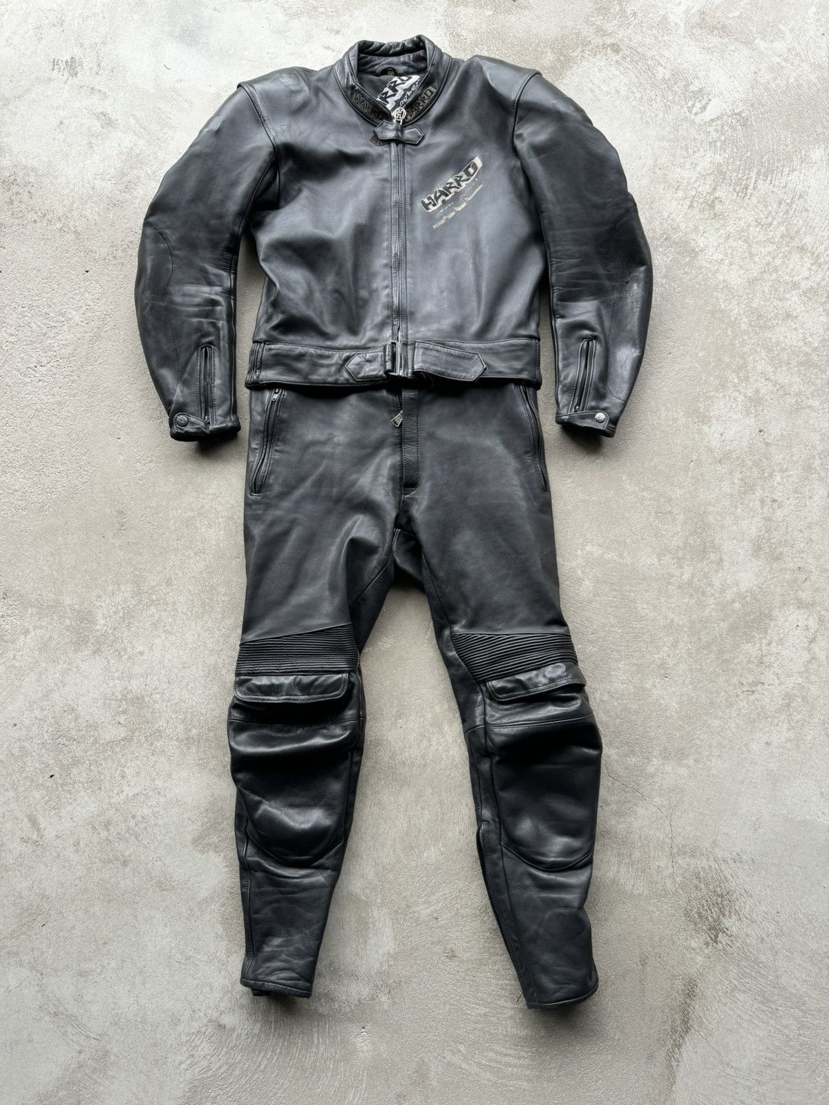 image of Leather Jacket x Racing Vintage Harro Genuine Leather High Quality Racing Overall in Black (Size Me