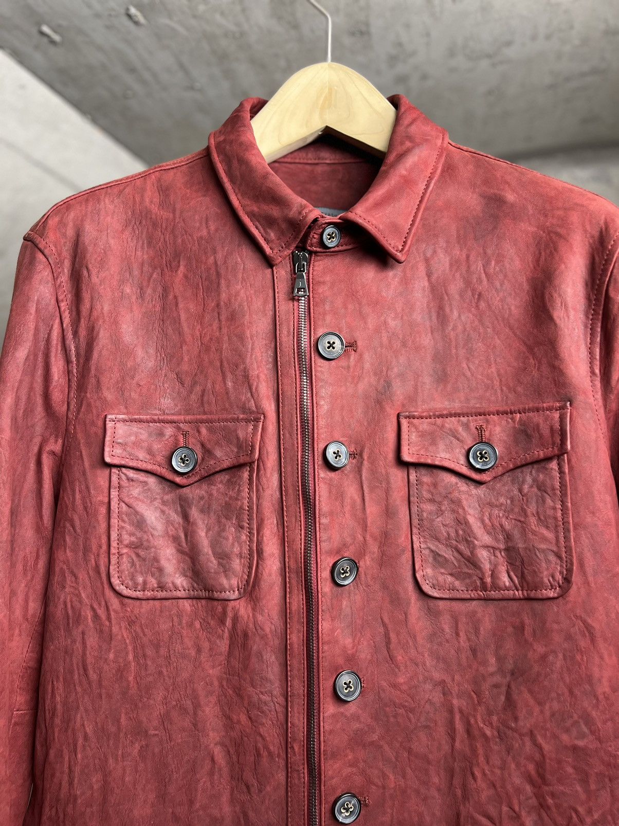 John Varvatos Crinkle leather horn button zipper jacket Size US M / EU 48-50 / 2 - 7 Thumbnail