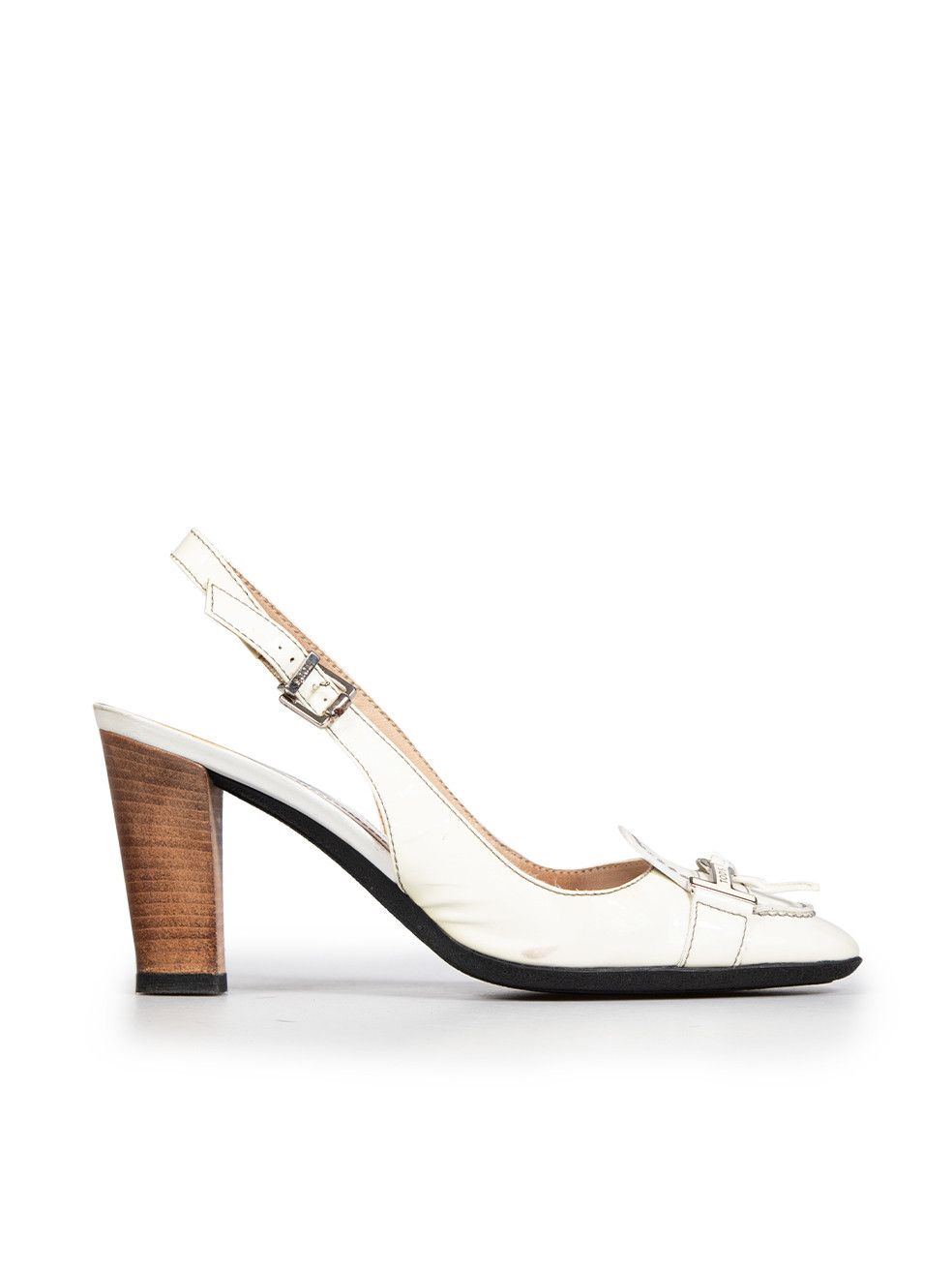 Tod's Ecru Patent T Buckle Detail Slingback Pumps Size US 8 / IT 38 - 1 Thumbnail
