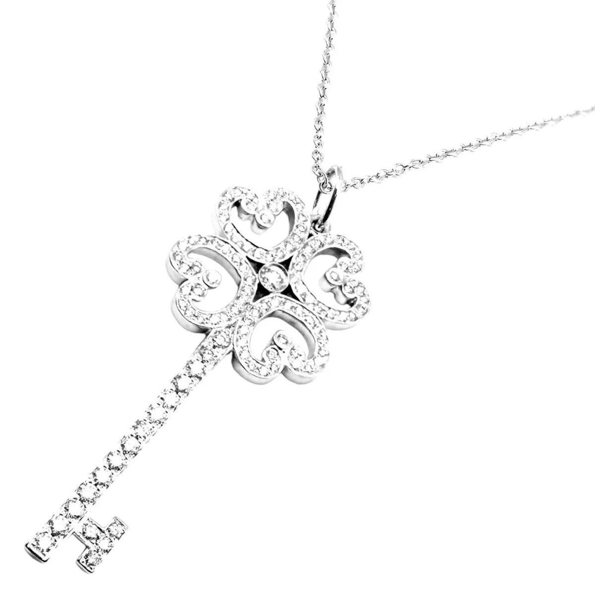 Tiffany & Co. 18k White Gold Enchant Quatra Heart Key Pendant Necklace Size ONE SIZE - 3 Thumbnail
