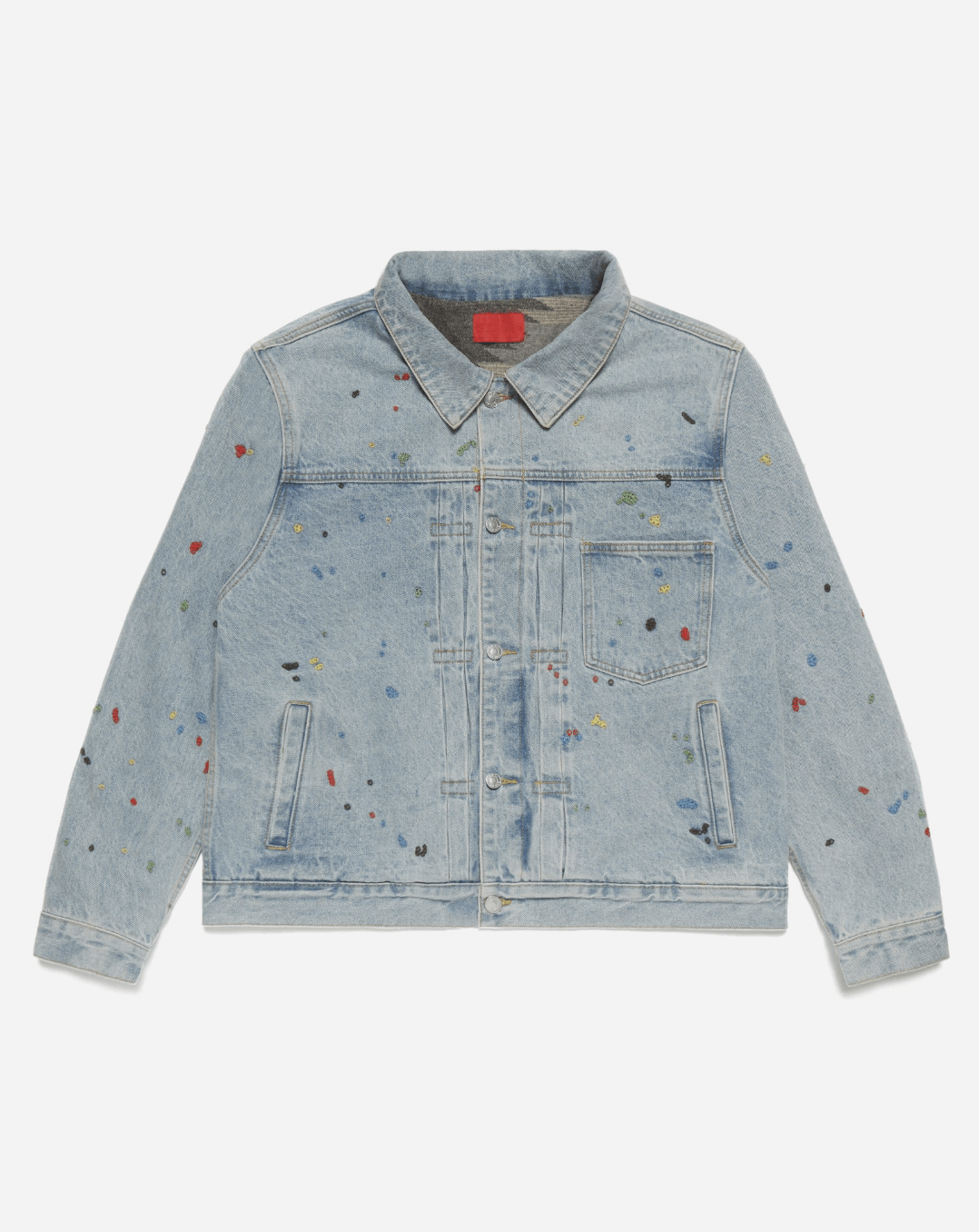 Fugazi Chain Splatter Denim Jacket Light Washed Size L NEW