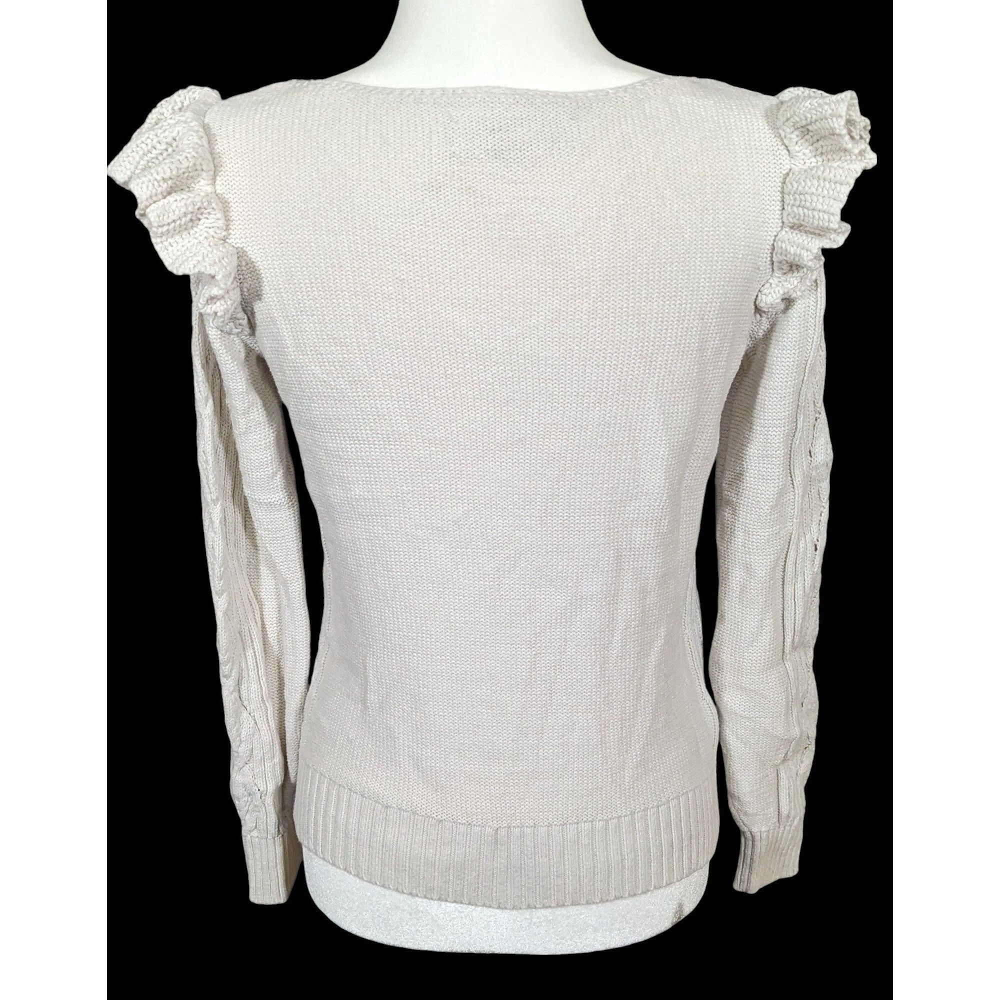 Loft Vintage Coquette White Loft Ruffle Sleeve Sweater Size S / US 4 / IT 40 - 2 Thumbnail