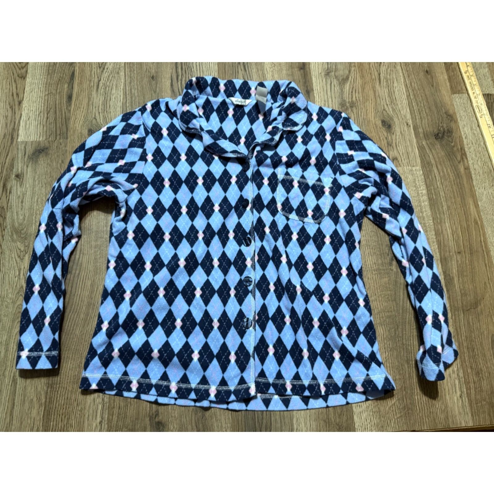 Vintage Adonnna Shirt Women's Large Blue White Pink Button Up Sleepwear Pajama Top Size L / US 10 / IT 46 - 2 Thumbnail
