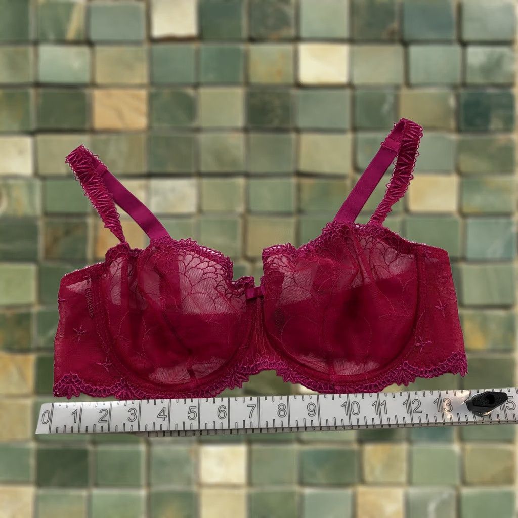 Vintage Chantelle Bra 36DD Underwired Lace Unlined Floral Orange Pink Full Coverage Womens DD Cup 90s Theme Ladies Size ONE SIZE - 1 Thumbnail