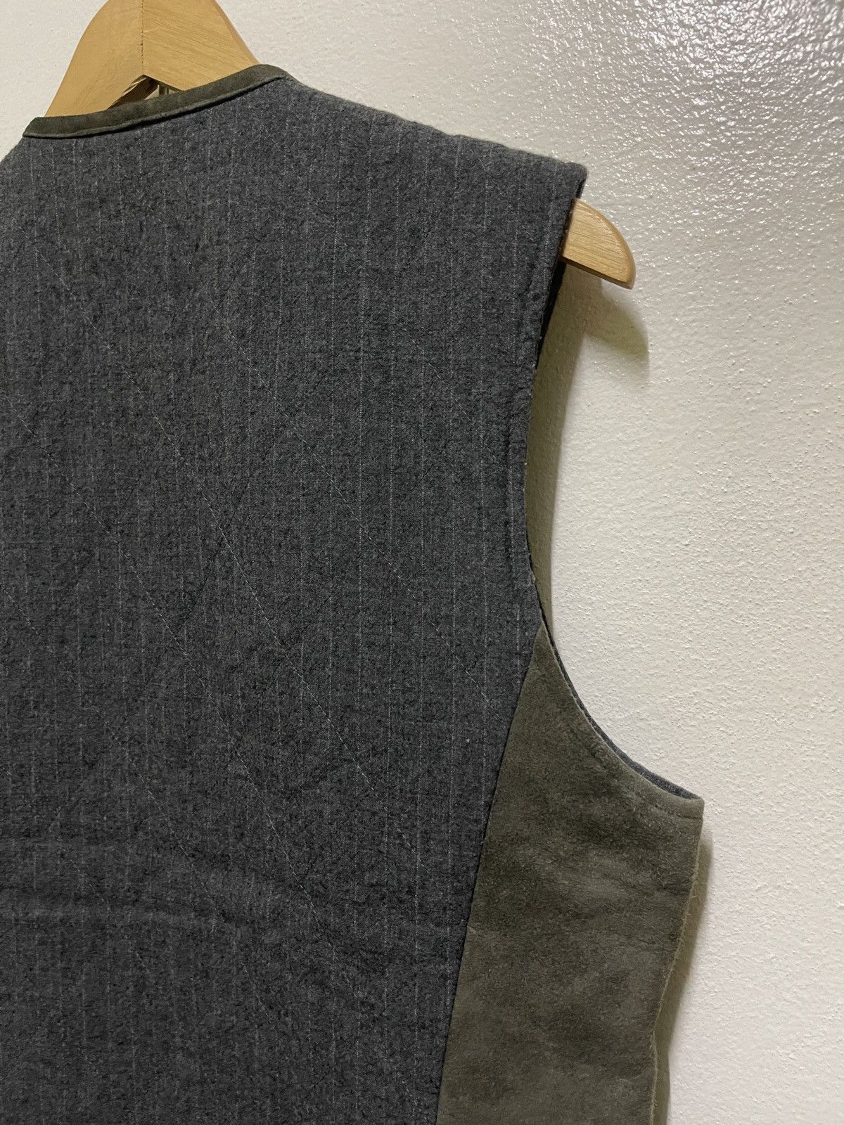 Japanese Brand Dhyana Wool Stripe Leather Switch Quilted Vest Size US XL / EU 56 / 4 - 9 Thumbnail