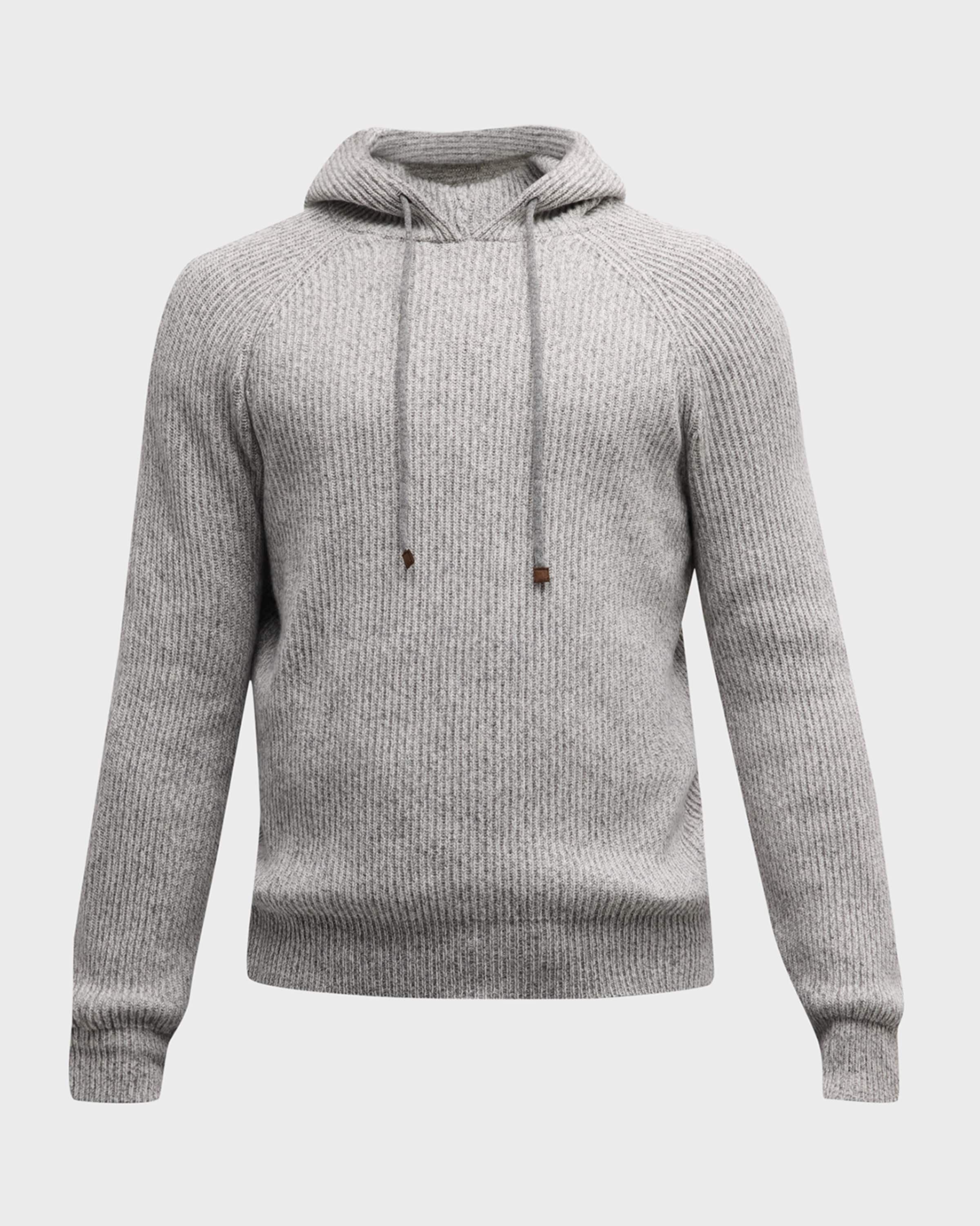 Brunello Cucinelli o1w1db10225 Chine Knit Drawstring Hoodie in Grey Size US XL / EU 56 / 4 - 1 Thumbnail