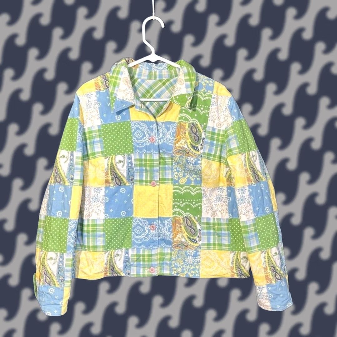 Nique VINTAGE Kate Hill Jacket Woman L Green Reversable Quilted Print Patchwork Unique Size L / US 10 / IT 46 - 1 Thumbnail