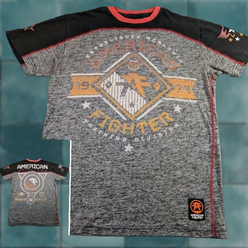Vintage American Fighter T-Shirt Men Large Black Double Sided Short Sleeve Graphic Print Logo USA 90s Theme Muscle MMA Sports Cotton Crew Neck Mens Size US L / EU 52-54 / 3 - 1 Thumbnail