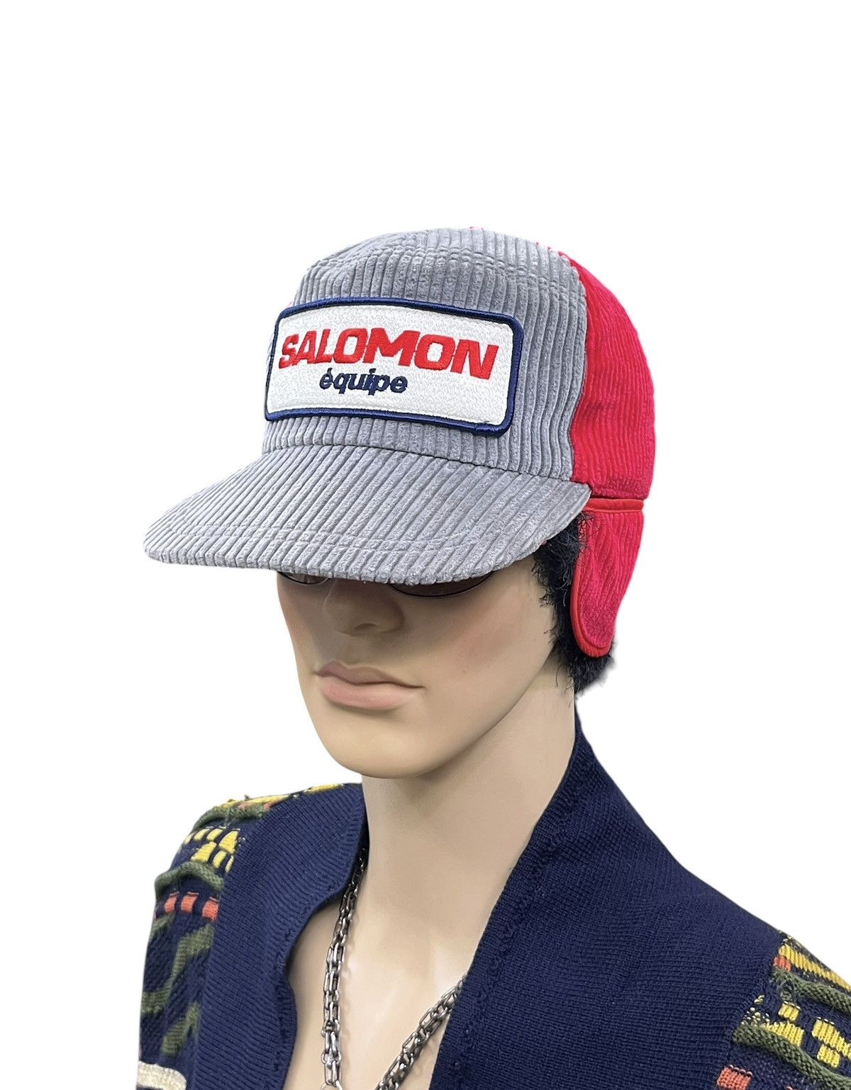 Salomon 🔥RARE💥 90s SALOMON Équipe Corduroy Ear Flap Cap Japan Size ONE SIZE - 7 Thumbnail