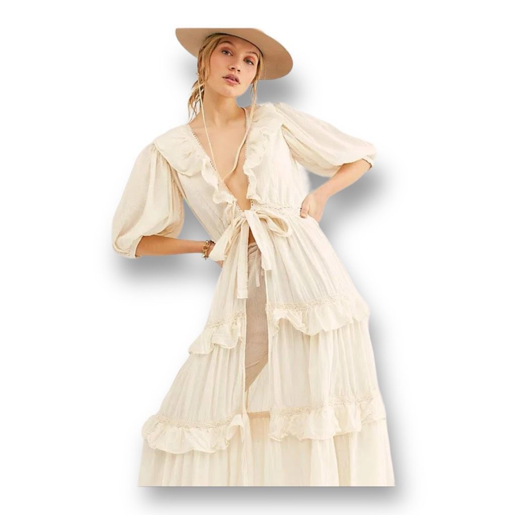 image of Jen’S Pirate Booty Free People Lindo Robe Boho Size Medium L in Cream, Women's