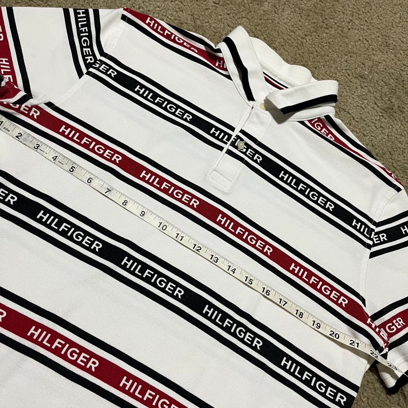 Tommy Hilfiger Tommy Hilfiger Striped Logo White Polo Shirt XL Size US XL / EU 56 / 4 - 5 Thumbnail