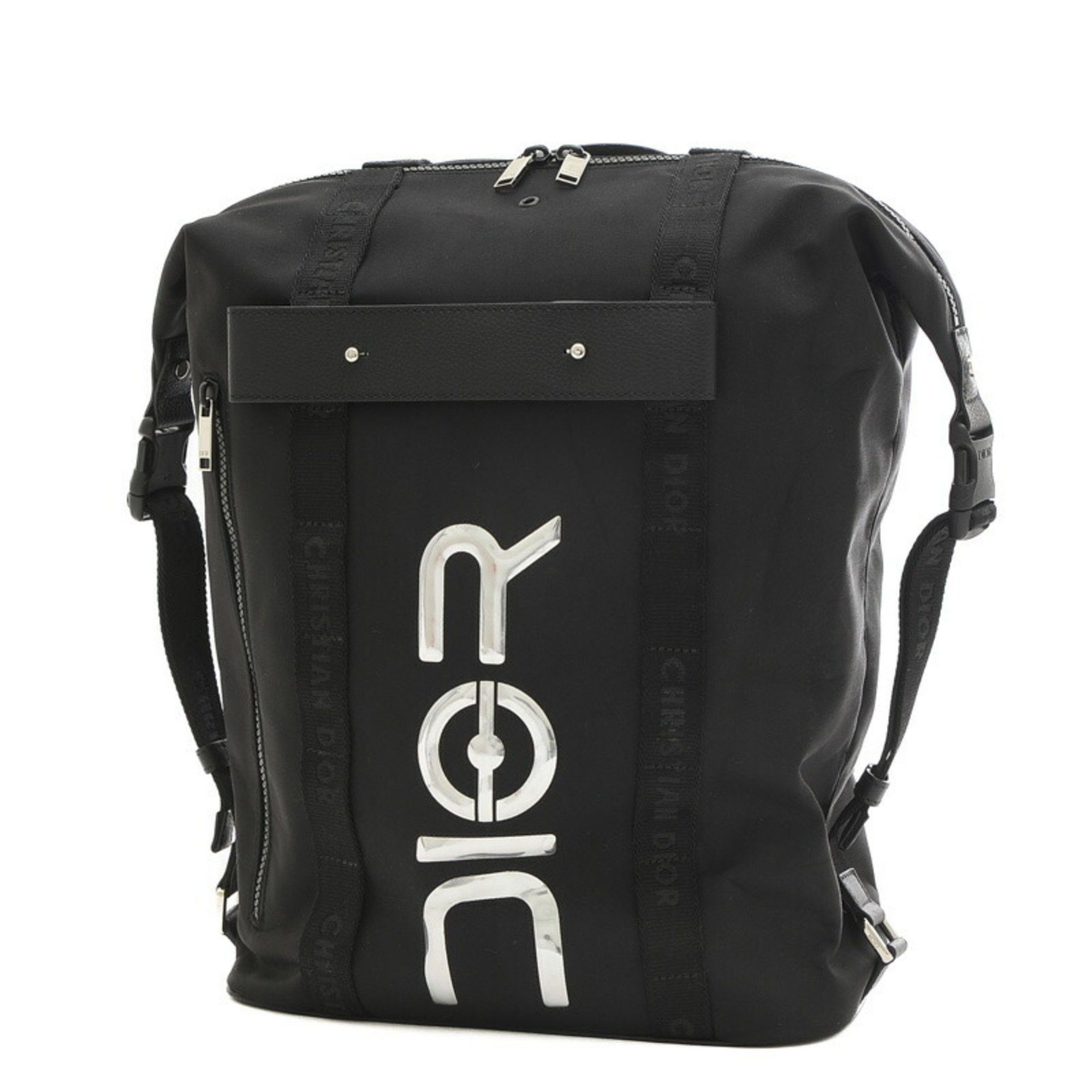 image of Christian Dior Dior Sorayama Collaboration Backpack, Nylon, Leather, Black, Silver, Women's