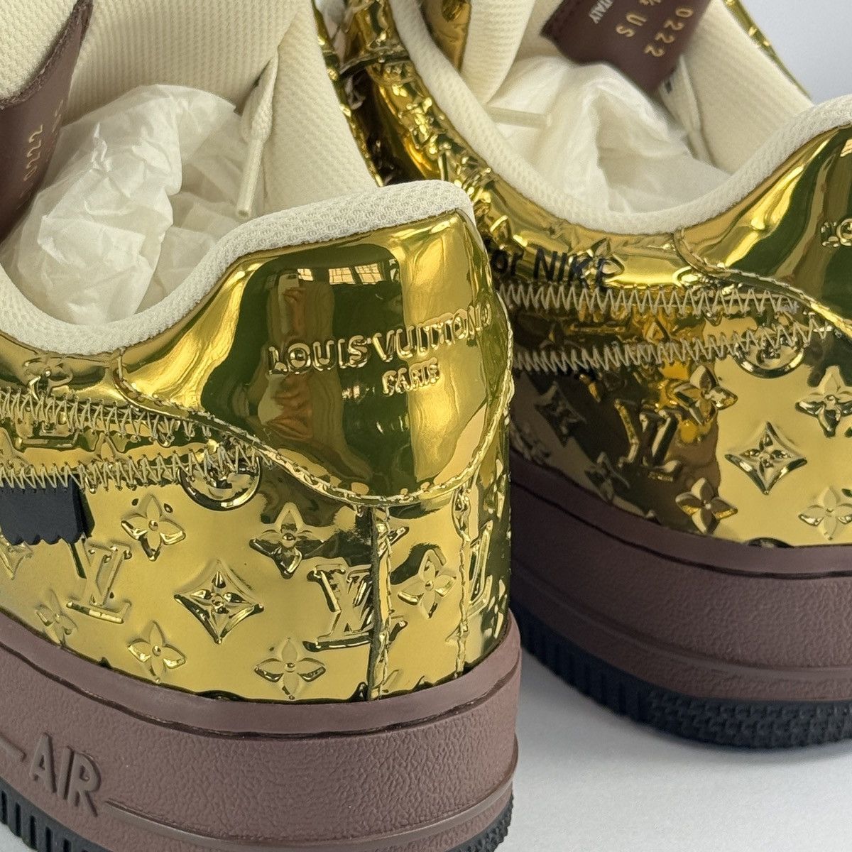 Louis Vuitton x Nike Air Force 1 By Virgil Abloh Gold Sneakers Size US 7.5 / EU 40-41 - 3 Thumbnail