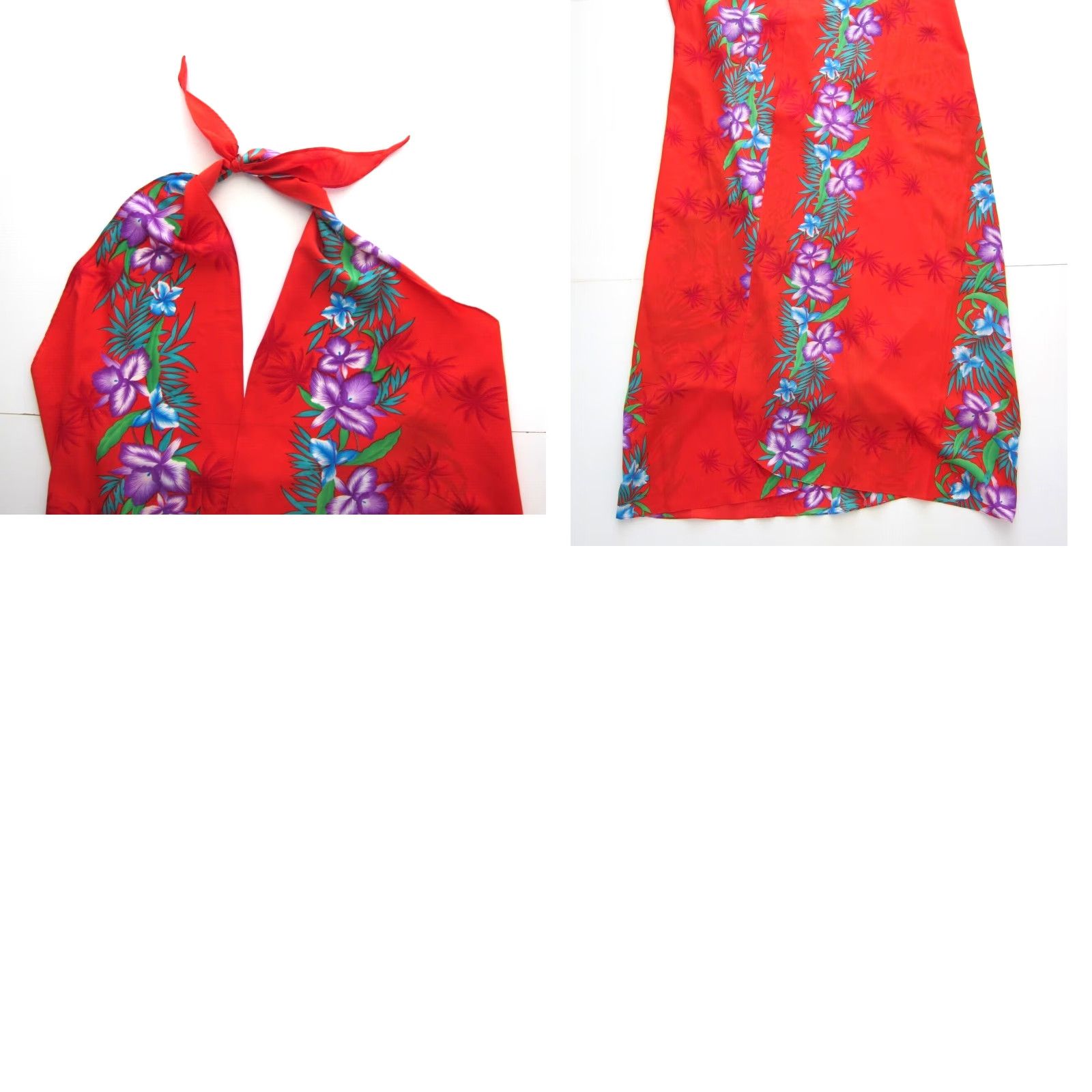 Vintage Vtg Helena's Red Green Purple Hawaiian Floral Long Sarong Wrap Maxi Dress M-L Size M / US 6-8 / IT 42-44 - 8 Thumbnail