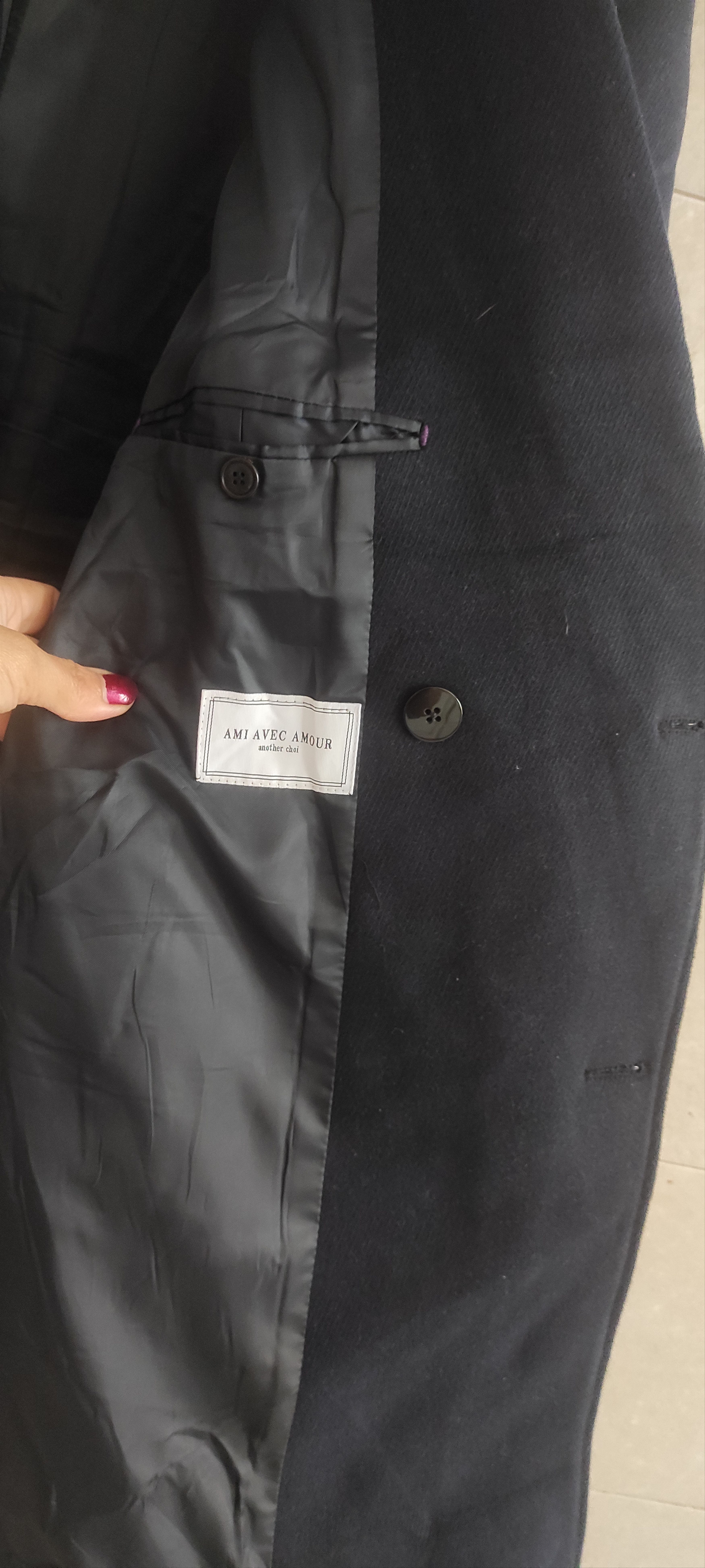 AMI Paris Double-Breasted Wool Mens Coat Navy Blue