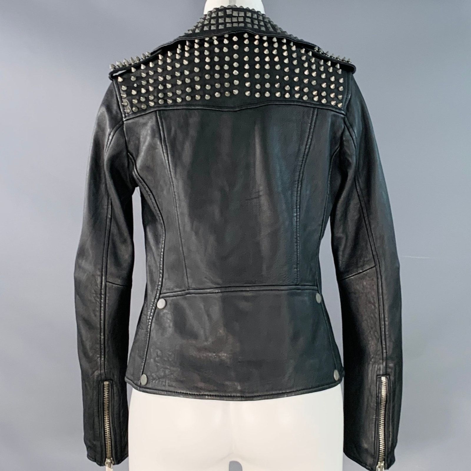 Muubaa MUUBAA Size 6 Black Studded Lambskin Leather Biker Jacket Size M / US 6-8 / IT 42-44 - 4 Thumbnail