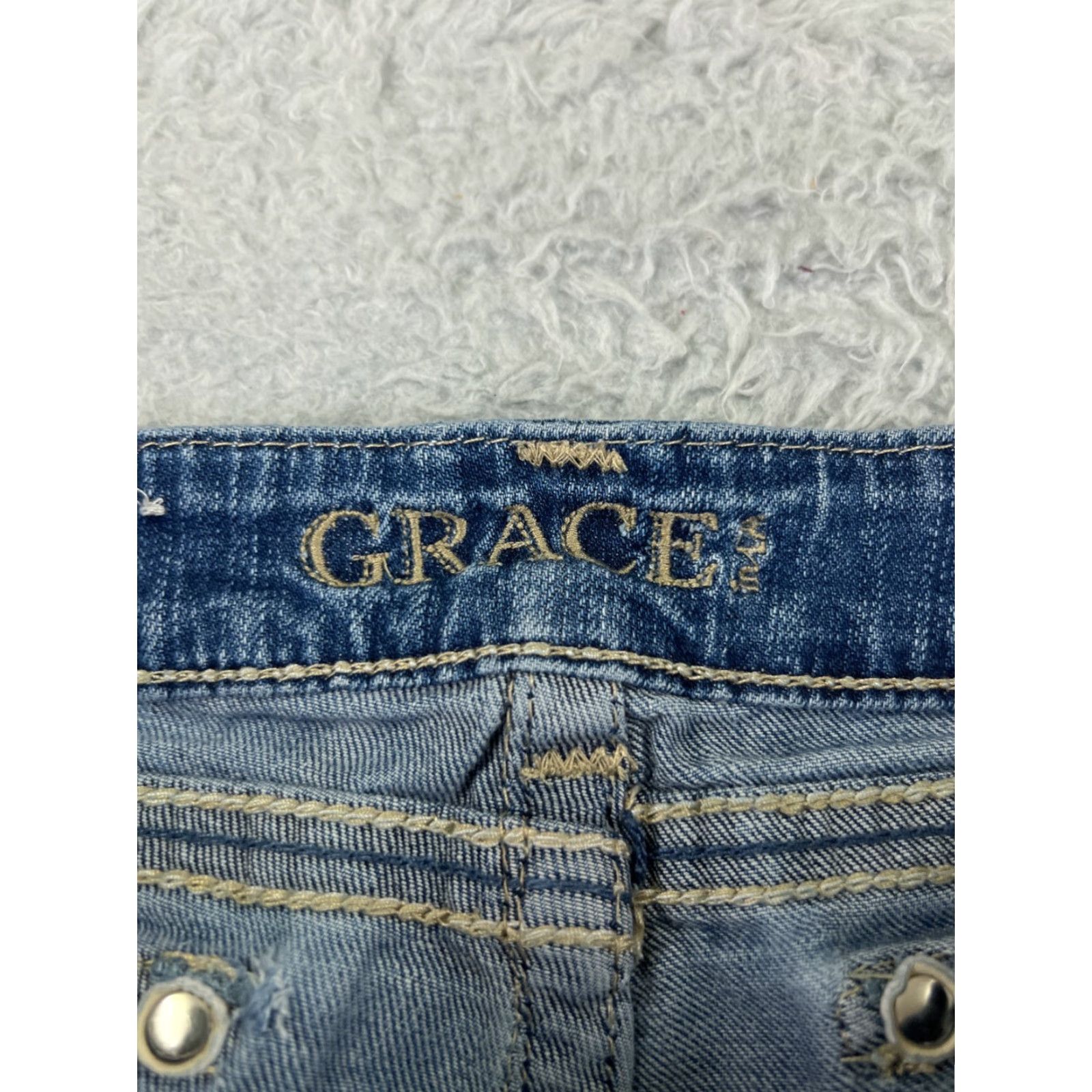 Grace in LA Grace In LA Jeans Womens 29 Blue Denim Wide-Leg Low Rise Embroidered 29x26 Size 29" - 6 Thumbnail