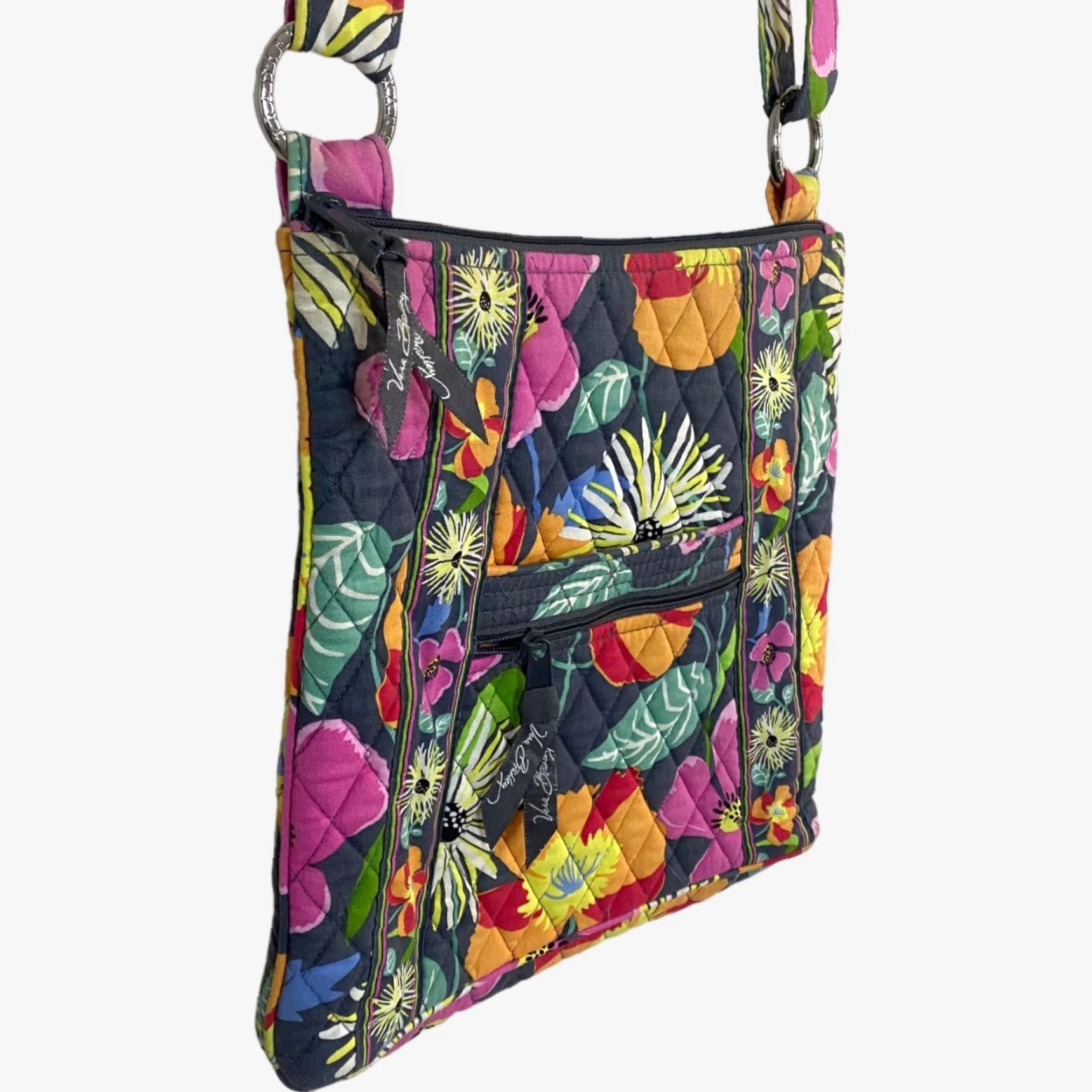 Vera Bradley VINTAGE Vera Bradley Crossbody Purse Jazzy Blooms Quilted Floral Print Adjustable Strap Womens Bag Multi Pocket Zip Closure Size ONE SIZE - 5 Thumbnail