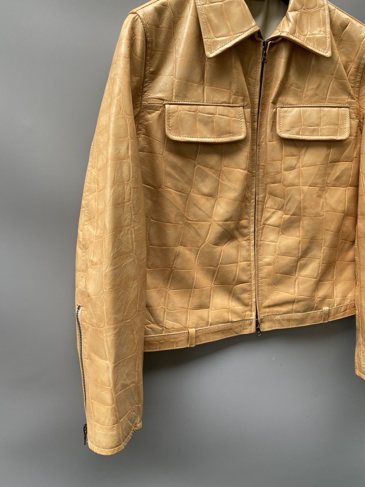 KEITAMARUYAMA 2000s Embossed Croc Effect - Leather Trucker Jacket Size S / US 4 / IT 40 - 3 Thumbnail