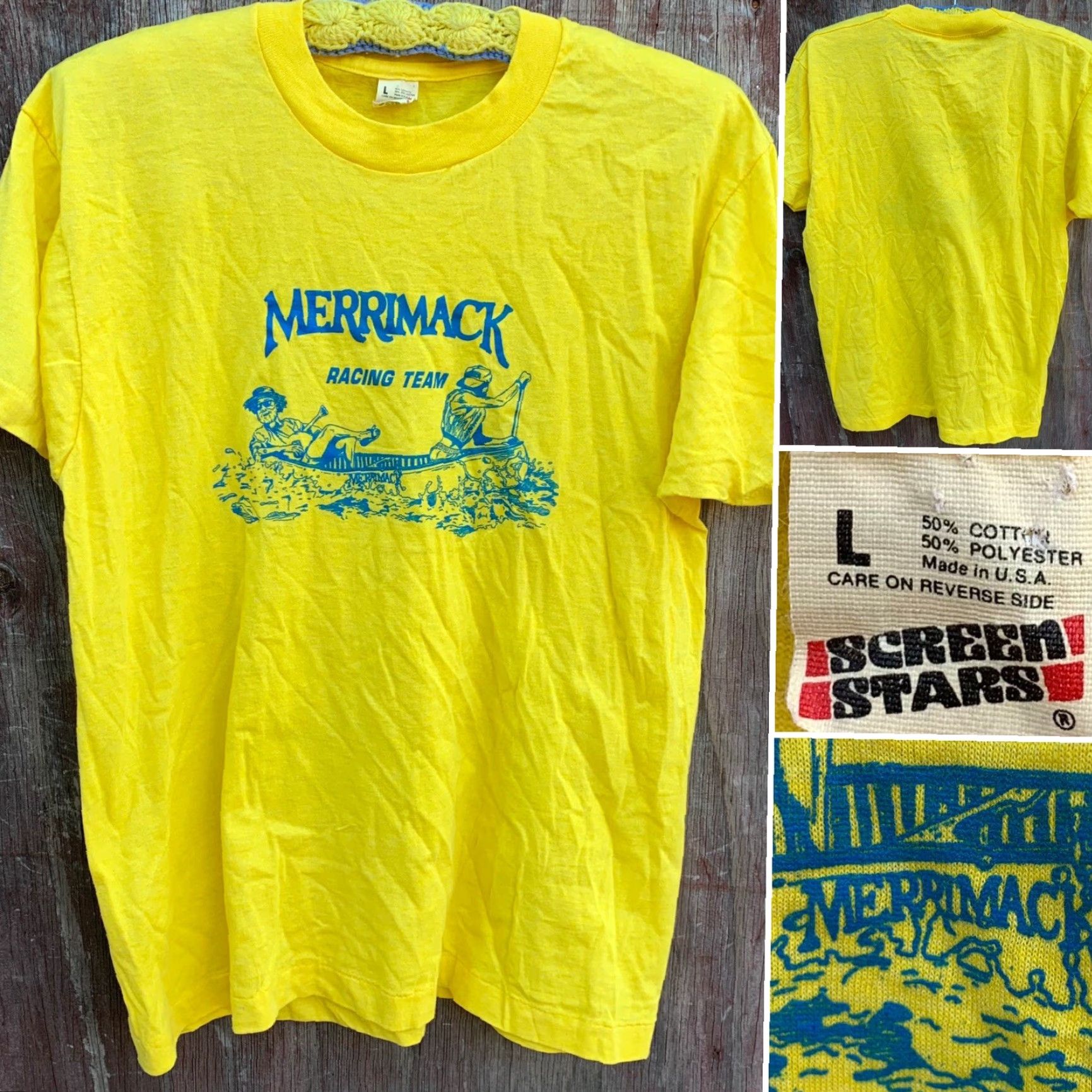 Vintage VINTAGE Merrimack Racing Team T-Shirt Merrimack Canoe Co Short Sleeve Crew Neck Size L Yellow 80s Men Shirt Size US L / EU 52-54 / 3 - 7 Thumbnail