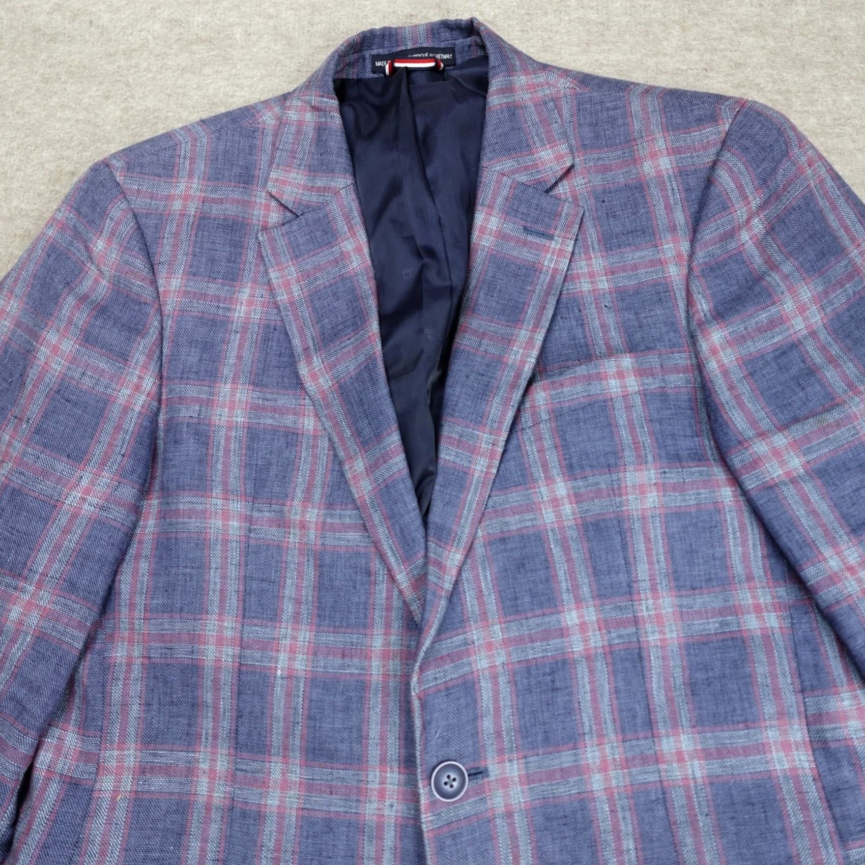 Tommy Hilfiger VINTAGE Tommy Hilfiger Sport Coat Jacket 40L Blue Plaid 100% Linen Women? Mens? Size US XXS / EU 40 - 2 Thumbnail