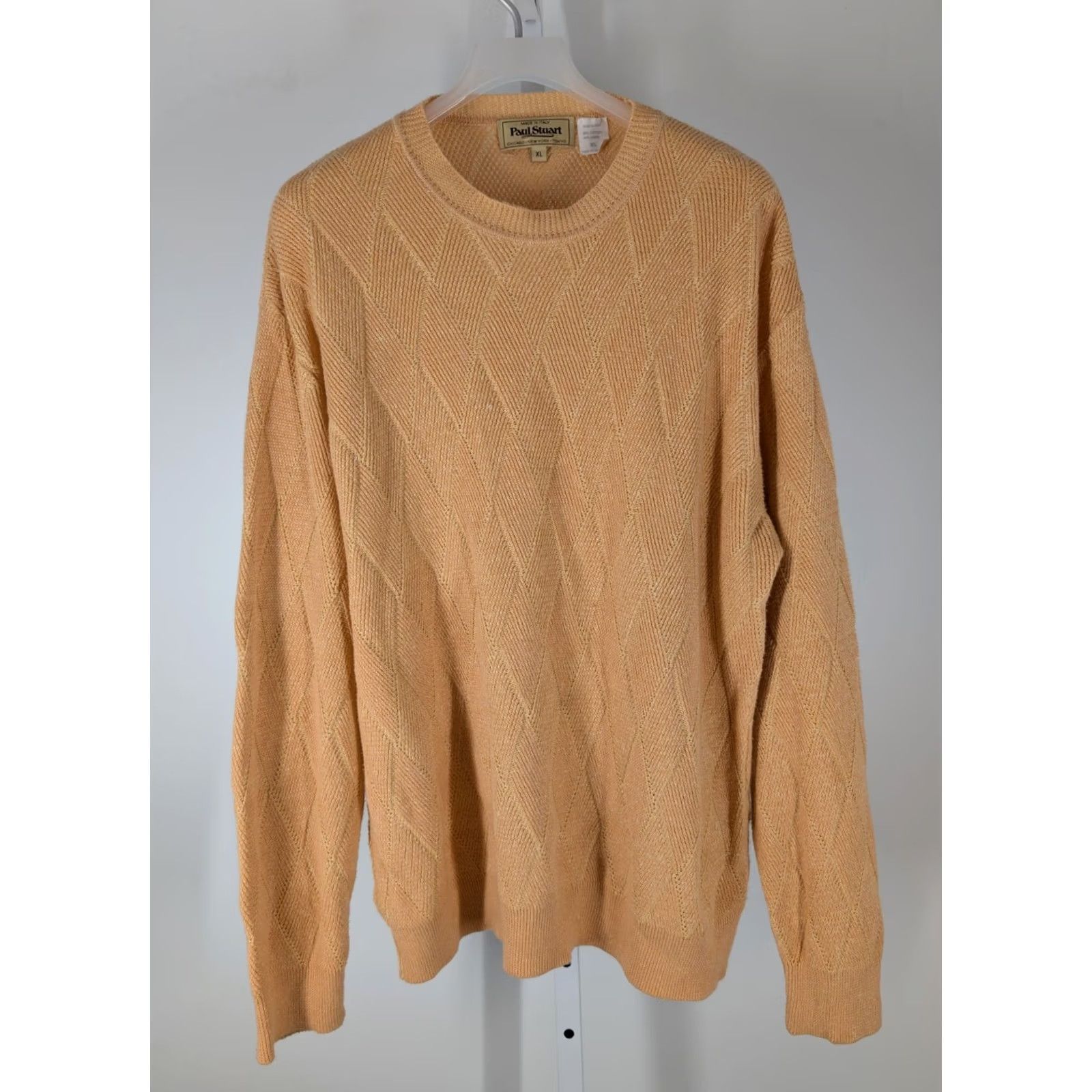 Paul Stuart VINTAGE Paul Stuart Argyle Geometric Italy Knit Peach Linen Cotton Sweater XL Men Size US XL / EU 56 / 4 - 2 Thumbnail