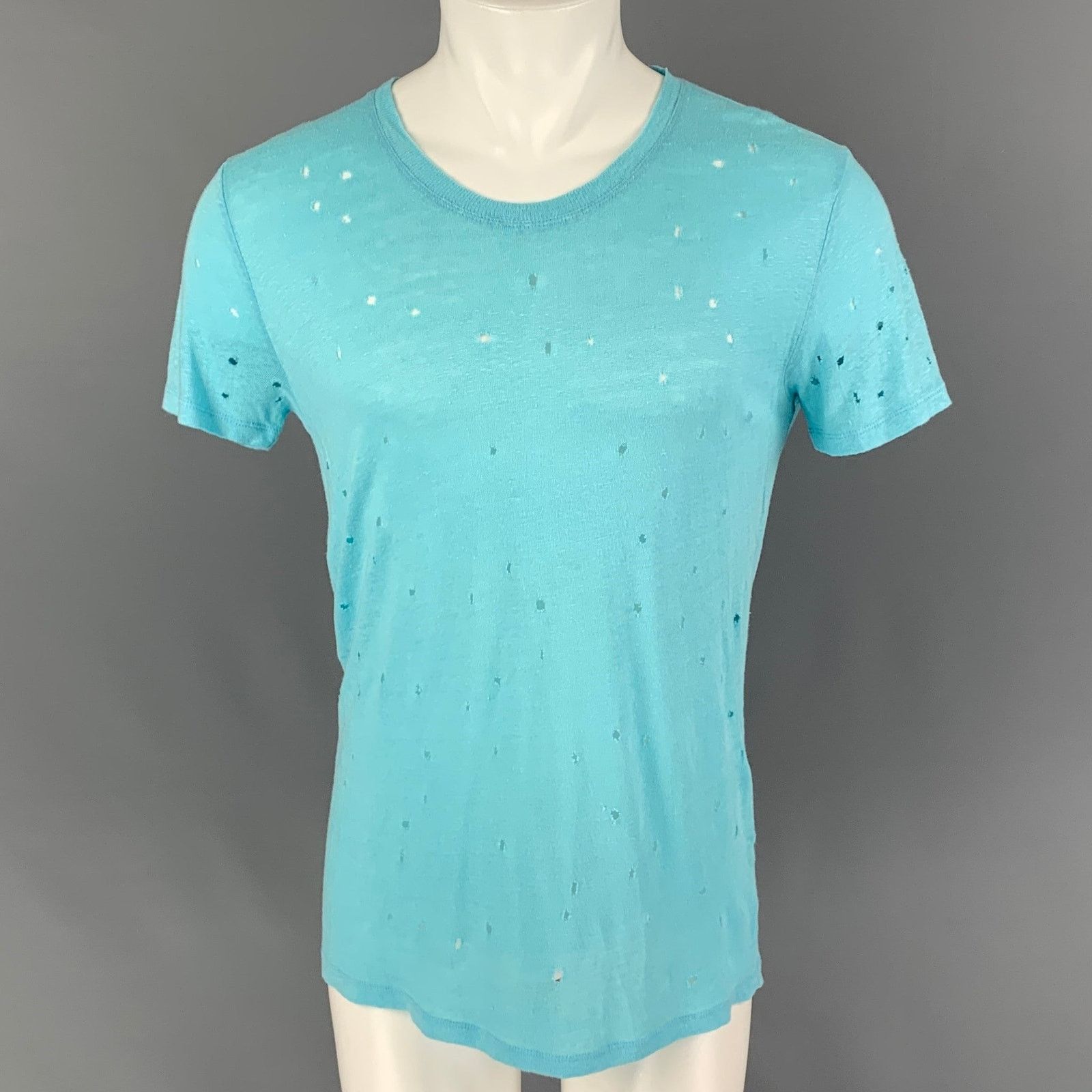 Iro IRO Size S Clay Blue Aqua Distressed Linen Crew Neck T-shirt Size US S / EU 44-46 / 1 - 1 Thumbnail