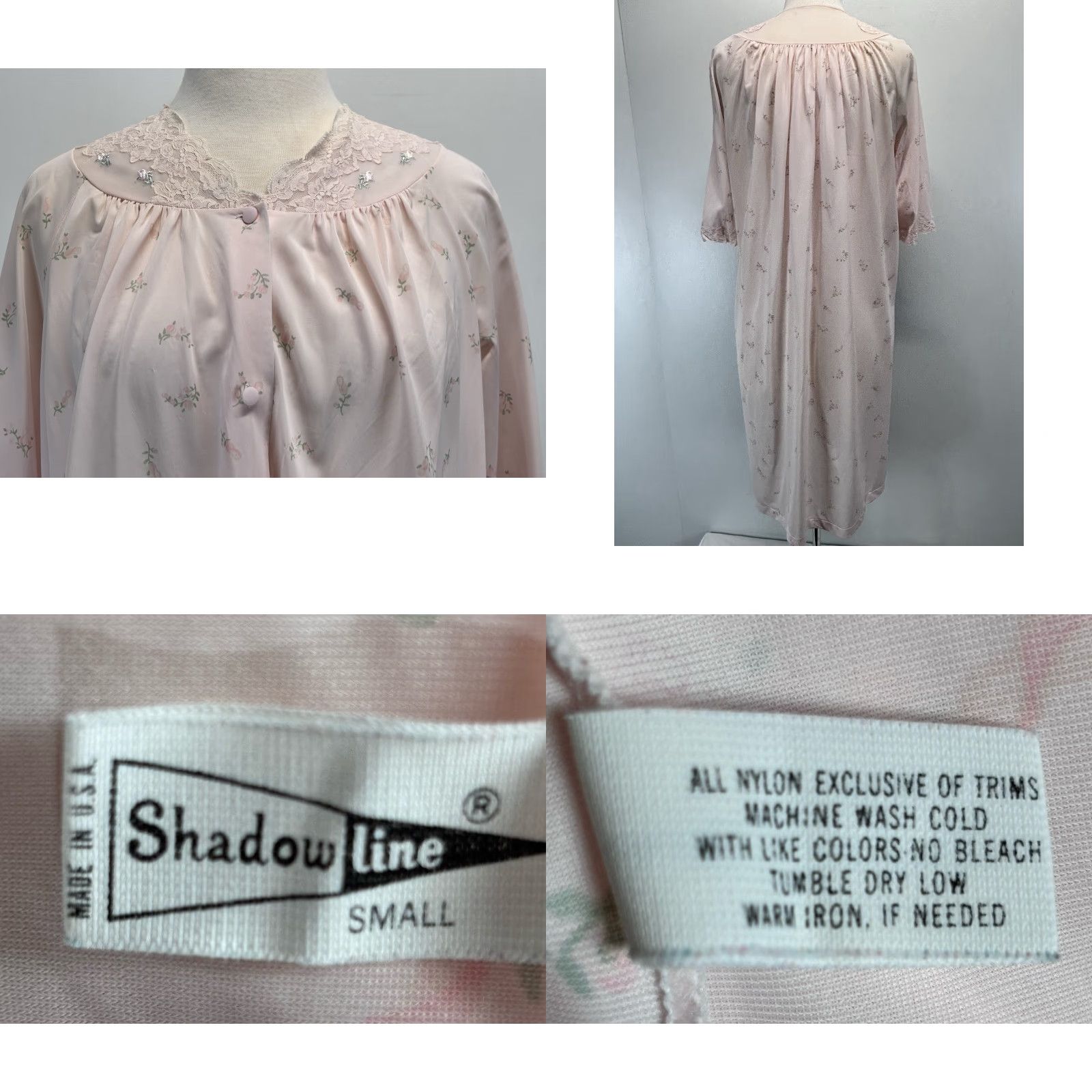 Vintage VINTAGE Shadowline 1970s Nylon Peignoir Set Small Pink Floral Sleepwear Womens Size ONE SIZE - 8 Thumbnail