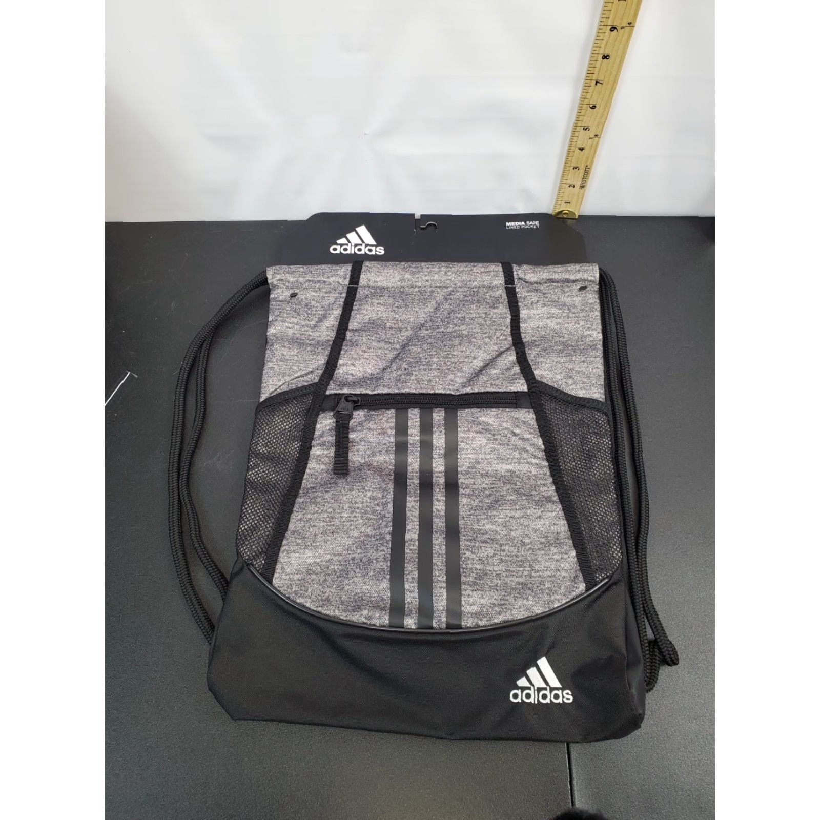 Adidas adidas Sackpack Unisex Gray Drawstring Luggage Bag Backpack Medium Size ONE SIZE - 2 Thumbnail