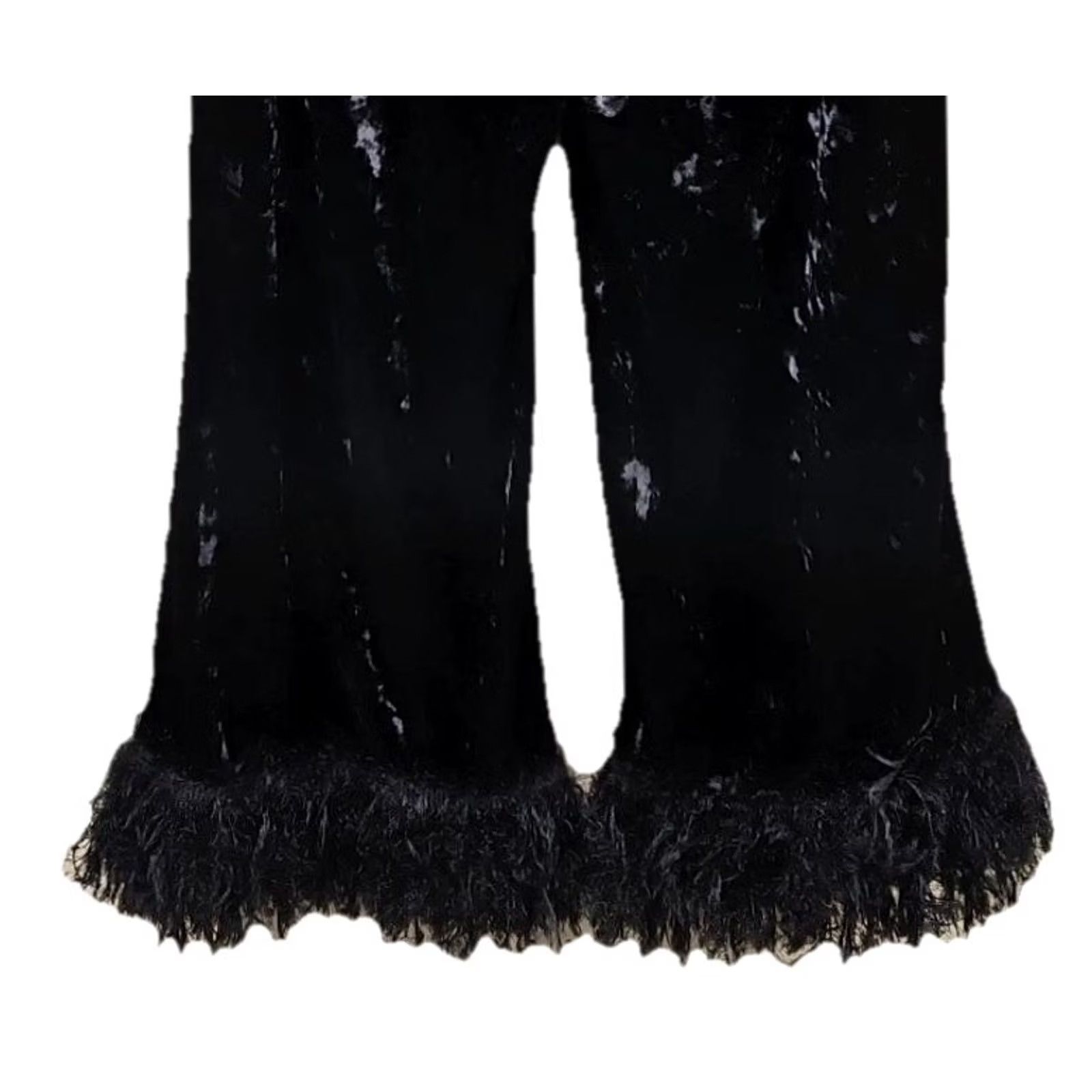 Velvet VINTAGE Black Velvet Feather Trim Bell Bottom Pants 2XL USA Y2K Glam Size 40" / US 18 - 3 Thumbnail