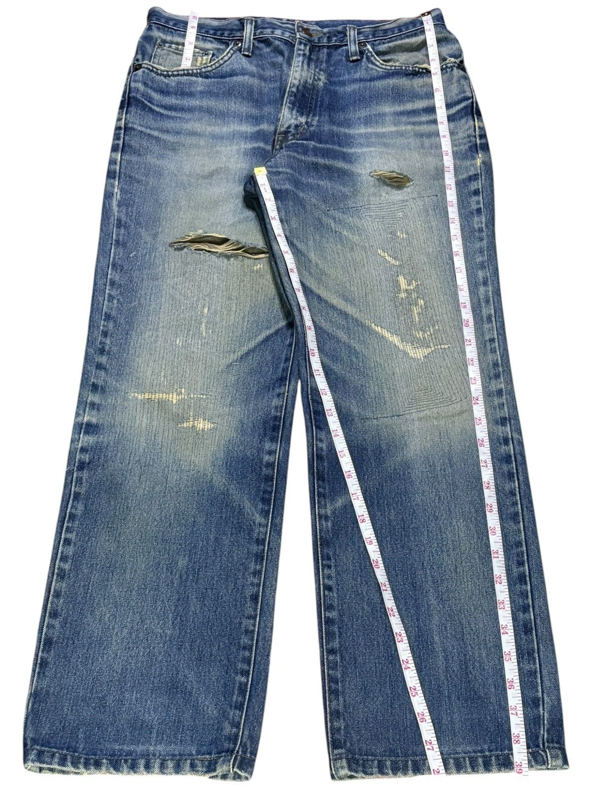 Edwin × Japanese Brand Vintage Edwin 402 Sashiko Style Mud Wash Distress Loose Jean Size US 30 / EU 46 - 13 Thumbnail