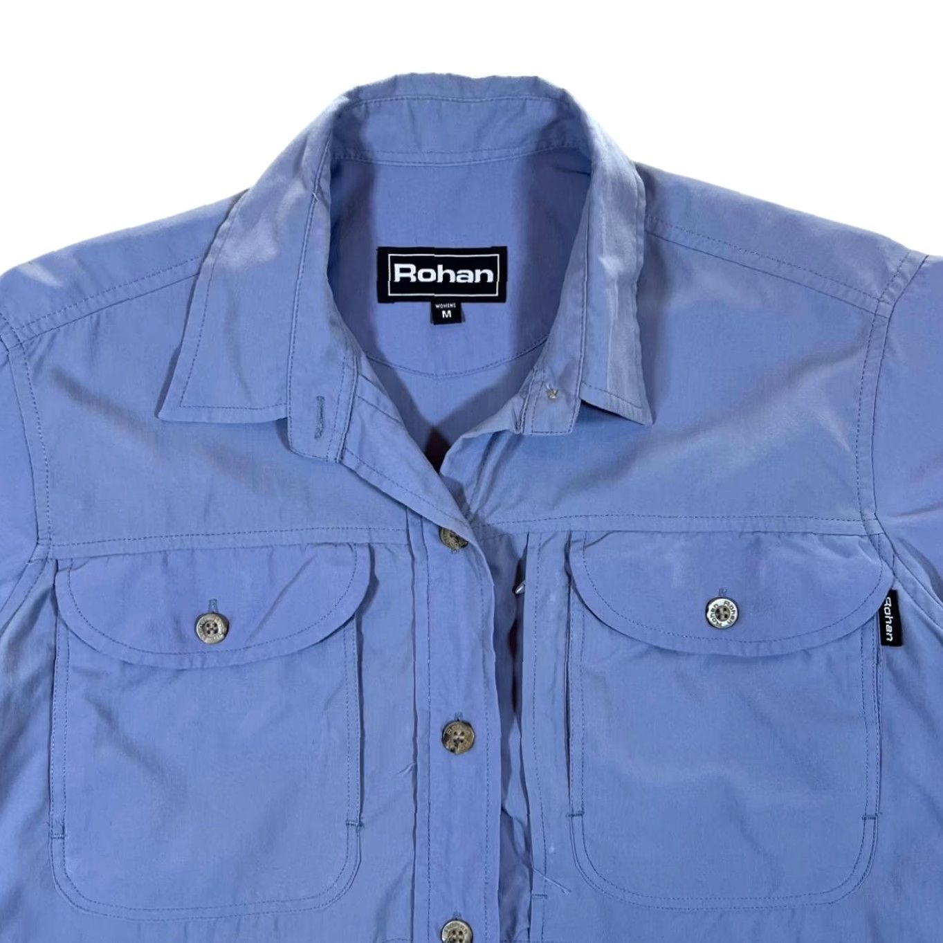 Vintage ROHAN "On Route" Blue Polyamide Short Sleeve Utility Shirt Women's Medium Size M / US 6-8 / IT 42-44 - 3 Thumbnail