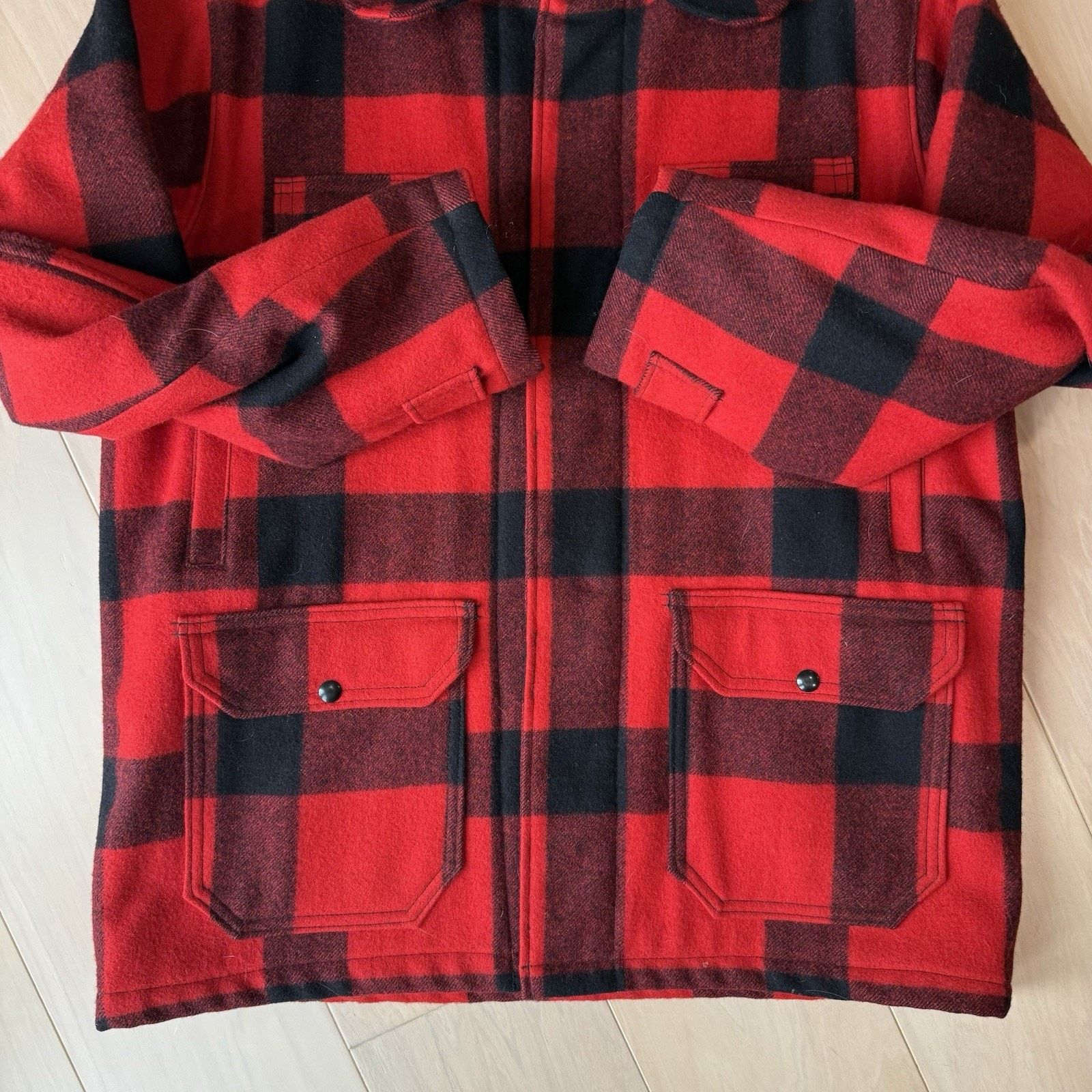Original Montgomery Vintage Wards Western Buffalo Plaid Wool Coat 44 Red Black Size US L / EU 52-54 / 3 - 7 Thumbnail