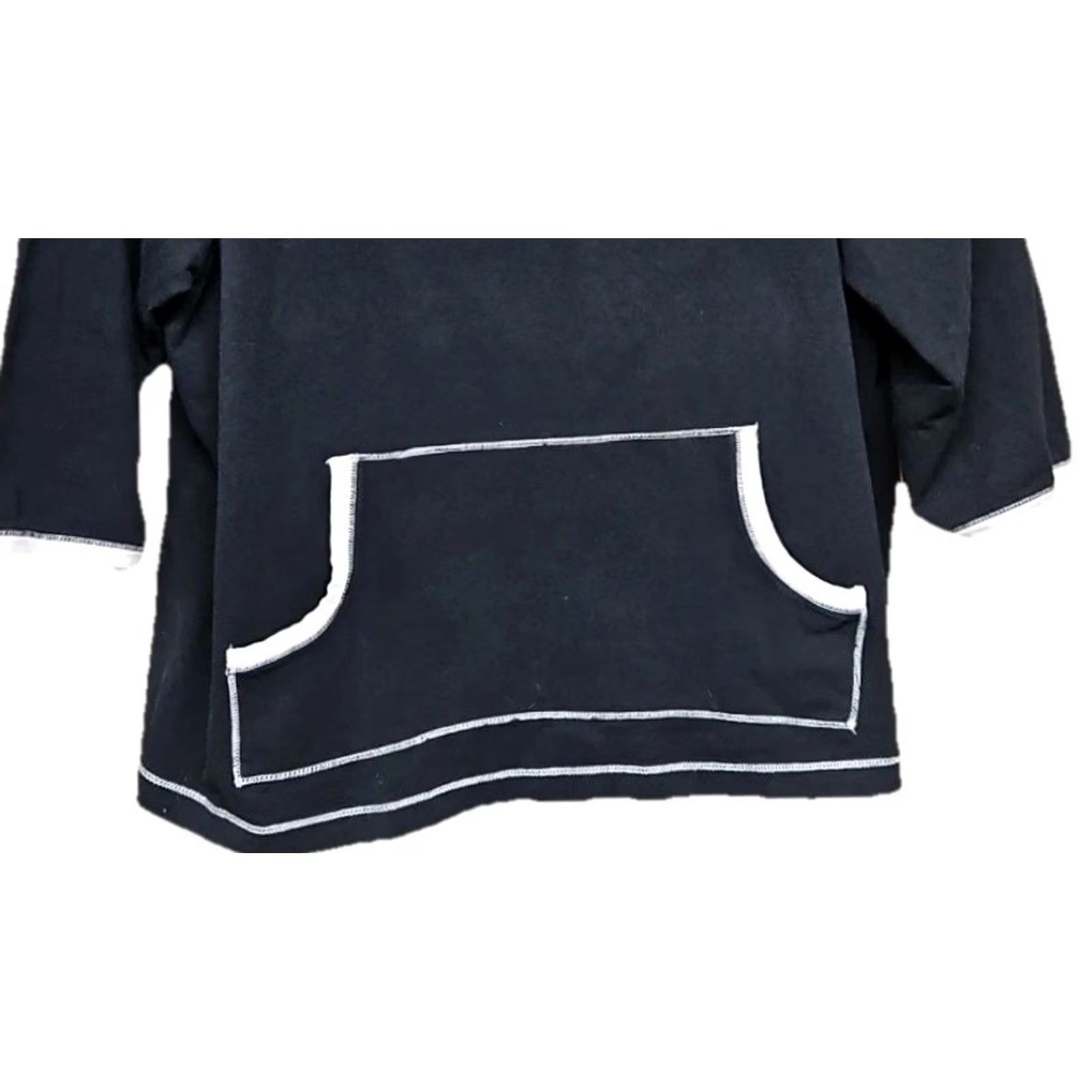 KangaROOS Cacique Plus Size 14/16 Black Lounge Knit Top Kangaroo Pocket Cotton Stretch Blouse 3/4 Sleeve Round Neck Pullover Solid Cotton Knit Womens Size XL / US 12-14 / IT 48-50 - 3 Thumbnail