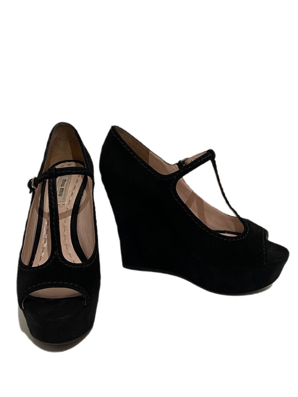Miu Miu Miu Miu x Prada Suede Black Slingback Strap Platform Heels Size US 8.5 / IT 38.5 - 1 Thumbnail