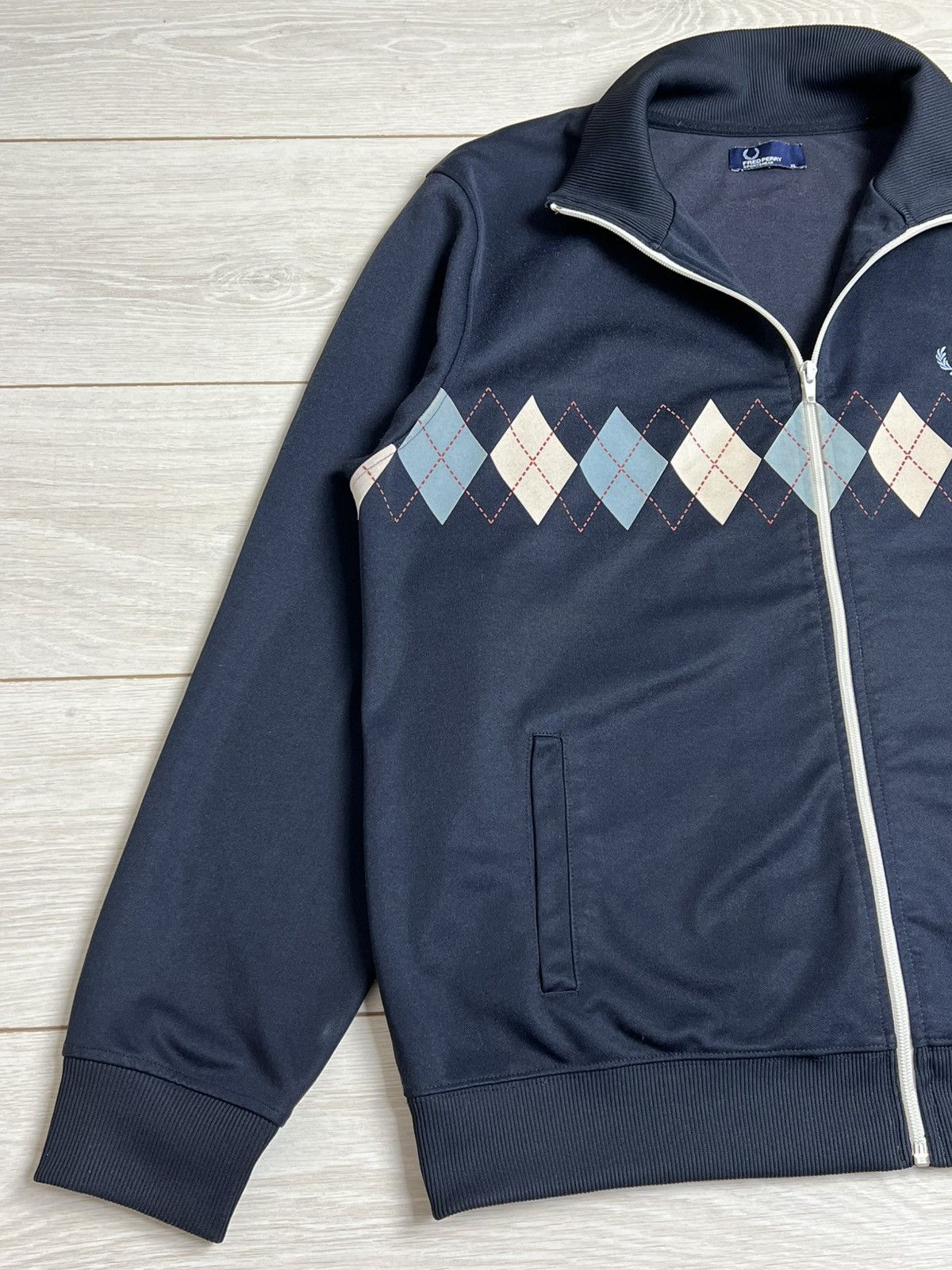 Fred Perry Fred Perry Argyle Track Jacket Navy Size US XL / EU 56 / 4 - 2 Thumbnail