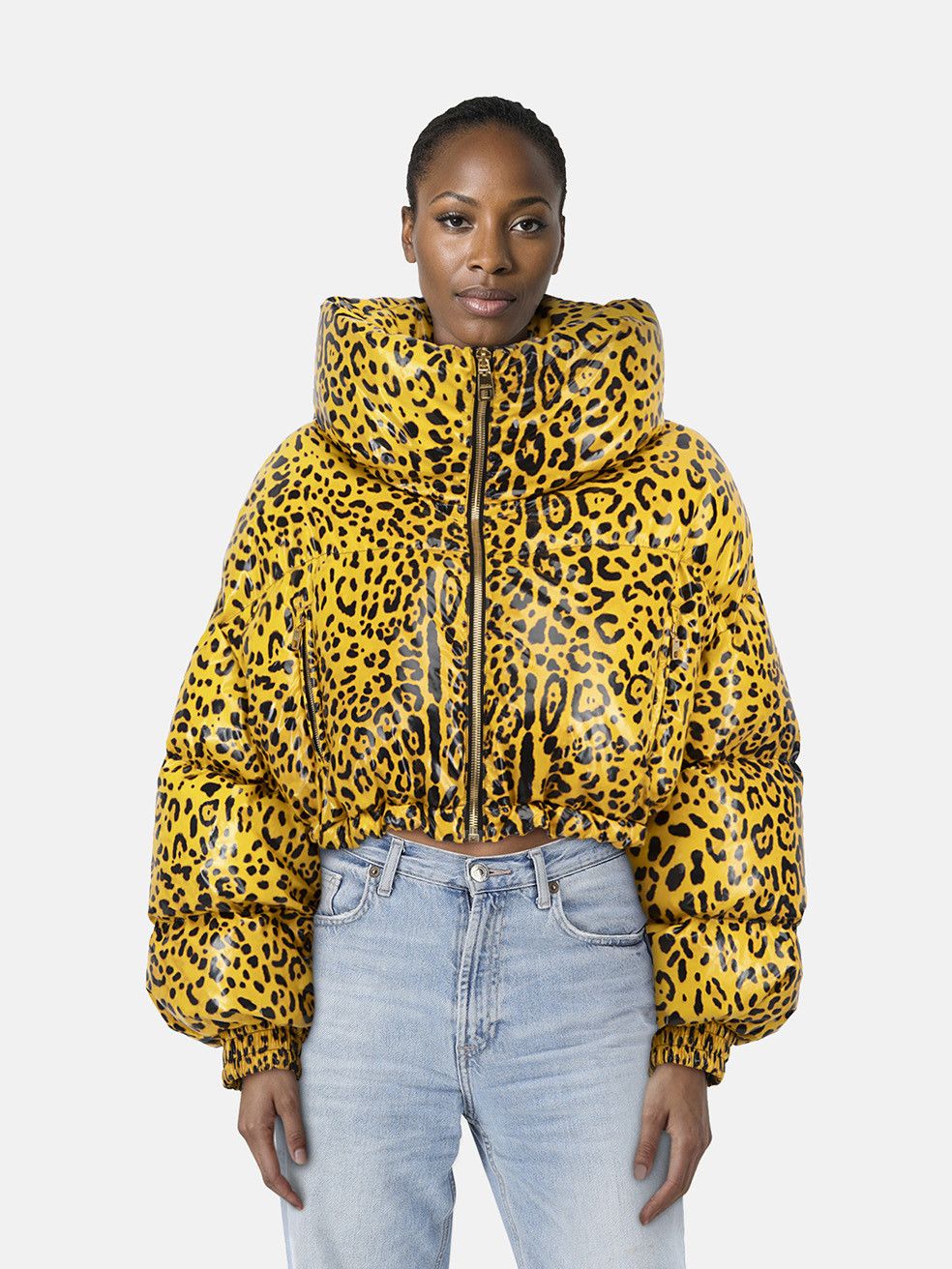 Dolce & Gabbana Yellow Leopard Print Puffer Jacket Size S / US 4 / IT 40 - 1 Thumbnail