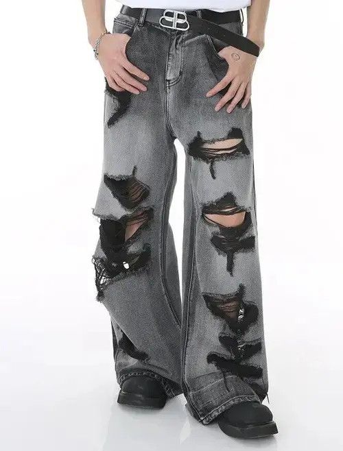 Japanese Brand Worn Out Wide Leg Denim Size US 29 - 5 Thumbnail