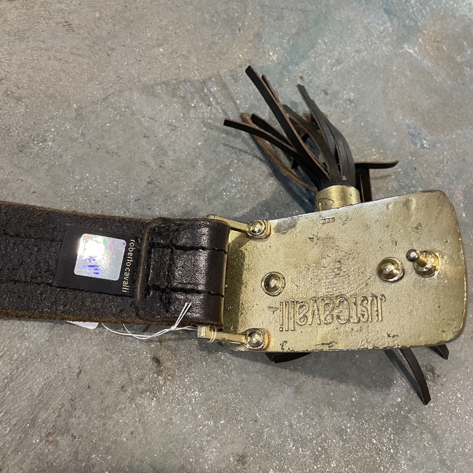 Just Cavalli Just Cavalli Y2K Brown Leather Belt Brass Buckle Logo 9372AC Size ONE SIZE - 6 Thumbnail