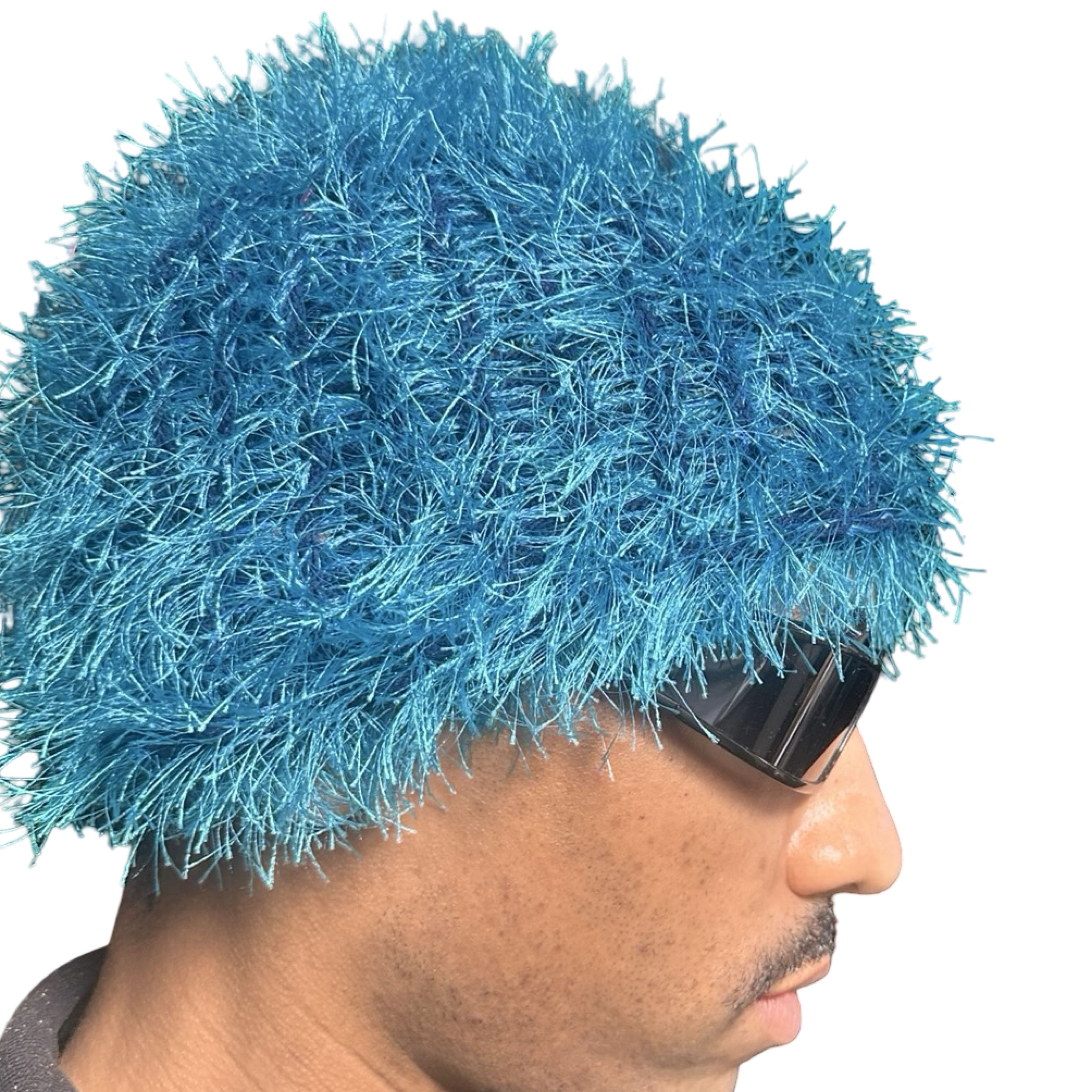 Vintage Vintage Hand knit Blue Fuzzy Winter Beanie Size ONE SIZE - 4 Thumbnail