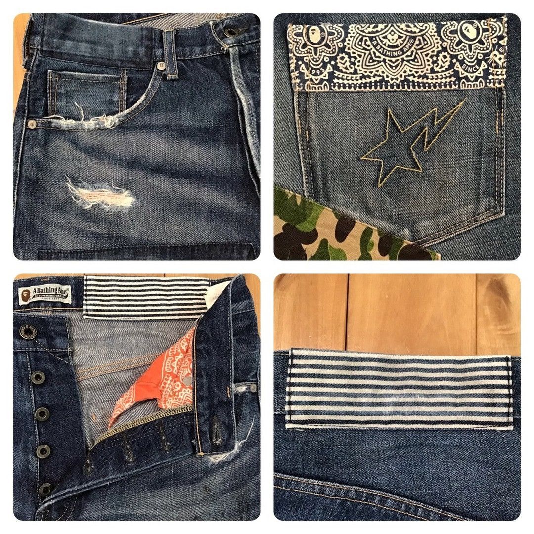 Bape × Nigo BAPE camo DAMAGE DENIM PANTS a bathing ape NIGO ★size M Size US 32 / EU 48 - 6 Thumbnail