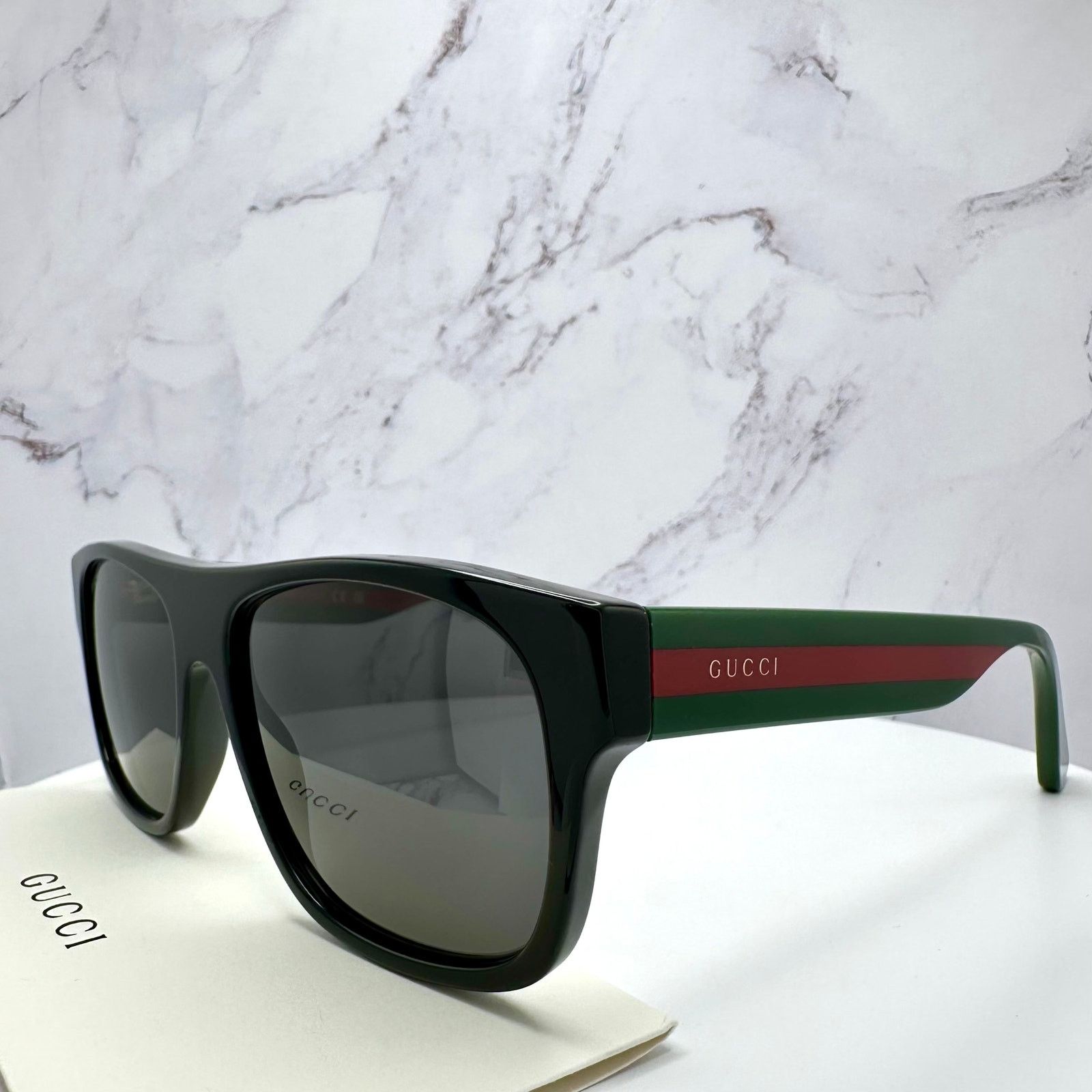 Gucci New Gucci Sunglasses Polarized Black Square Red Green Web Size ONE SIZE - 12 Thumbnail