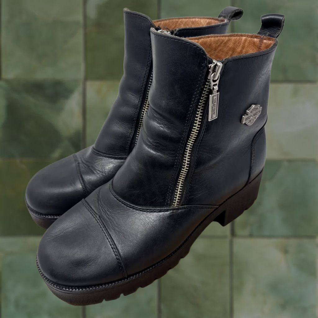 Harley Davidson Harley-Davidson Boots Womens Black Leather Side Zip Biker Ankle 9 Size US 9 / IT 39 - 1 Thumbnail