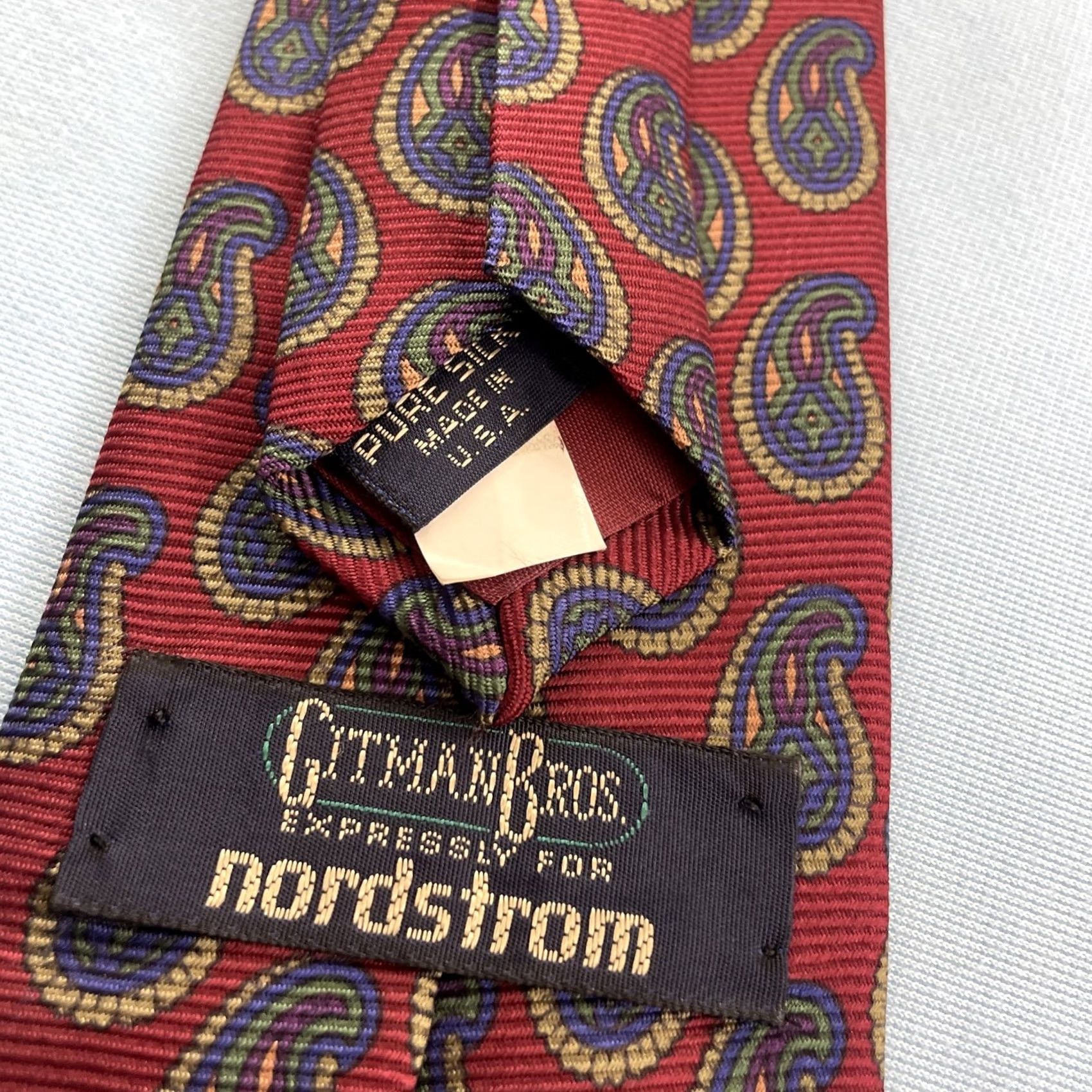 Nordstrom VINTAGE Gitman Bros Tie Silk Paisley Teardrop Red 3.5x56 Men Wide USA N/A Size ONE SIZE - 4 Thumbnail