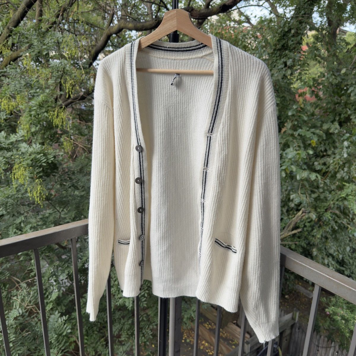 Vintage 60s Striped Acrylic Cardigan Sweater ERD Grunge Kurt Faded Size US L / EU 52-54 / 3 - 1 Thumbnail