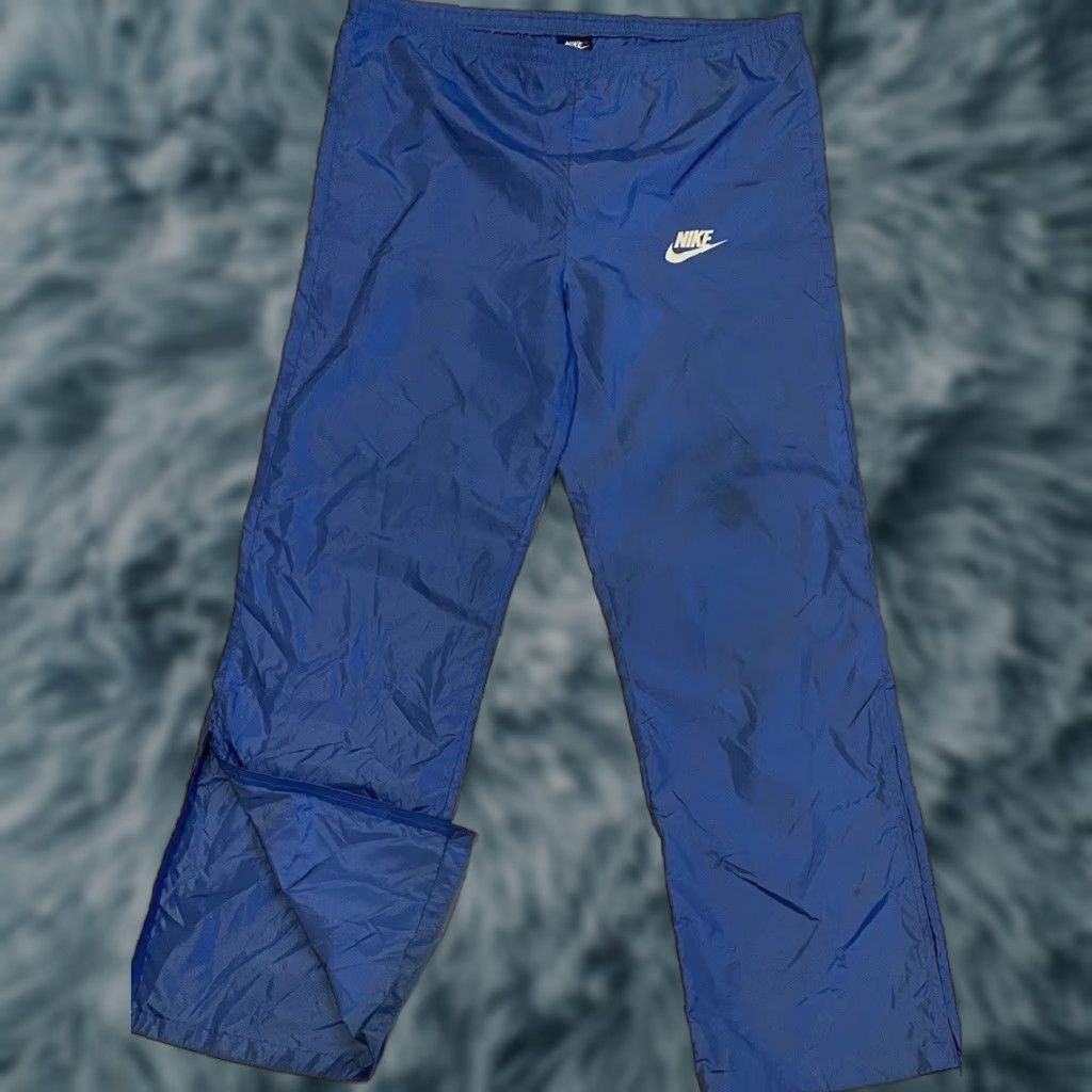 Nike VINTAGE Nike Swoosh Track Pants M Men Athletic Pants Blue 80s 90s Retro Hip Hop Basketball Gym Ankle Zip Size US 31 - 1 Thumbnail
