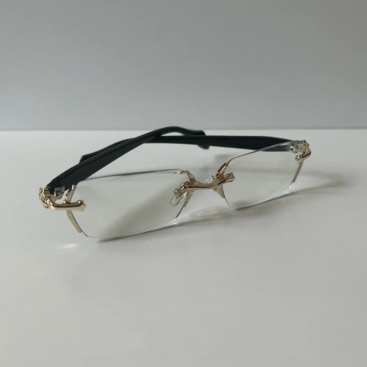 Japanese Brand × Vintage 90s Y2K retro style black frame gold cross rimless glasses Size ONE SIZE - 7 Thumbnail